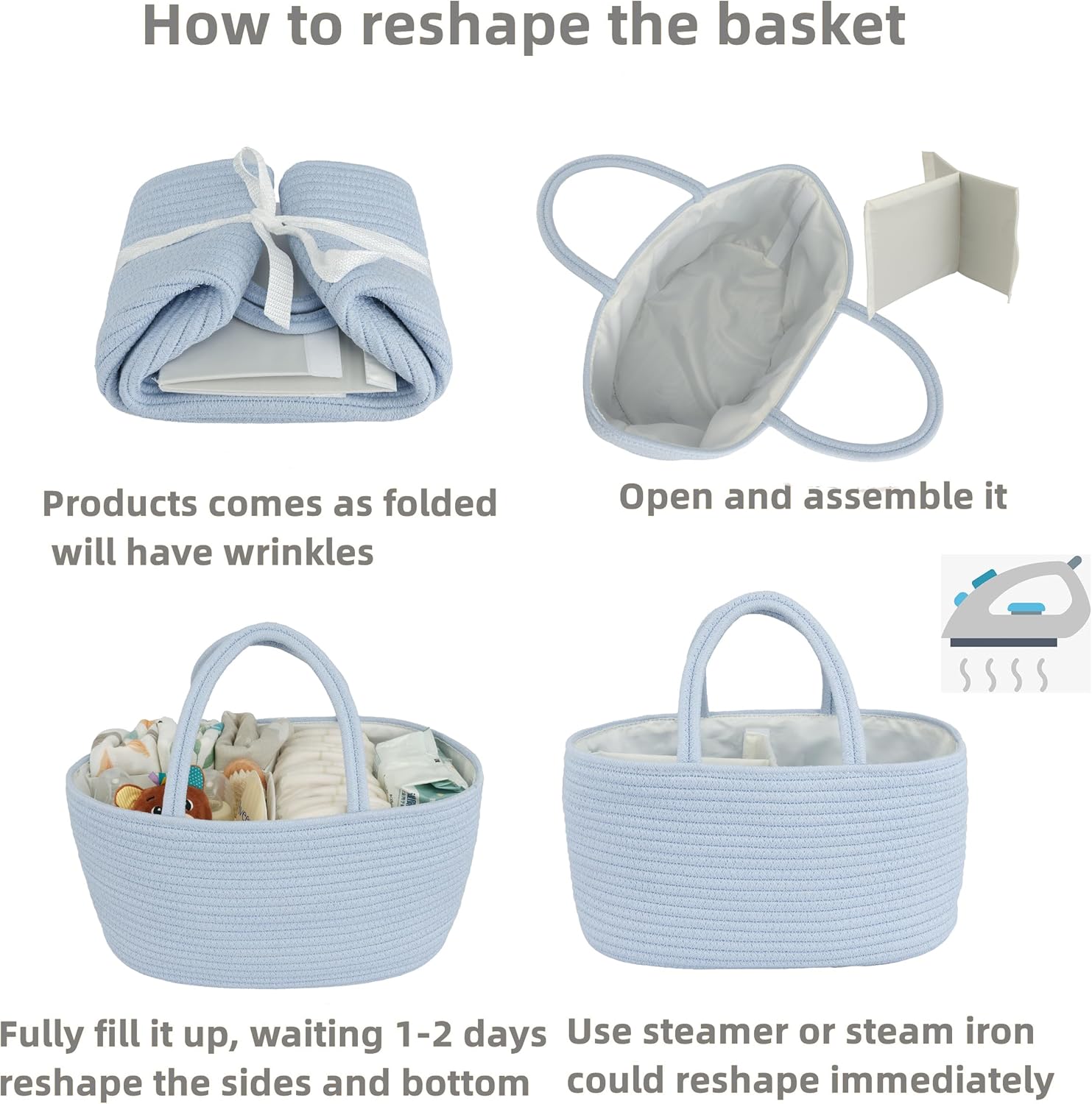 JUNBOLE Diaper Caddy Organizer with Cotton Rope and Removable Dividers