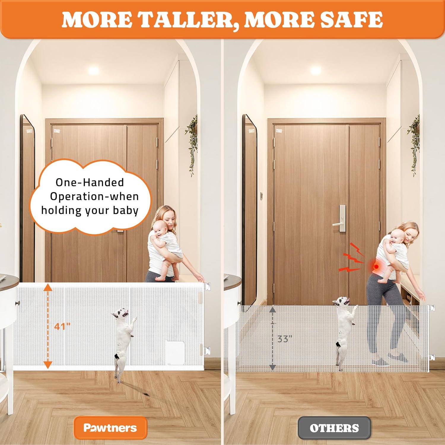 Pawtners Retractable Baby Gate with Cat Door - Extra Wide 71