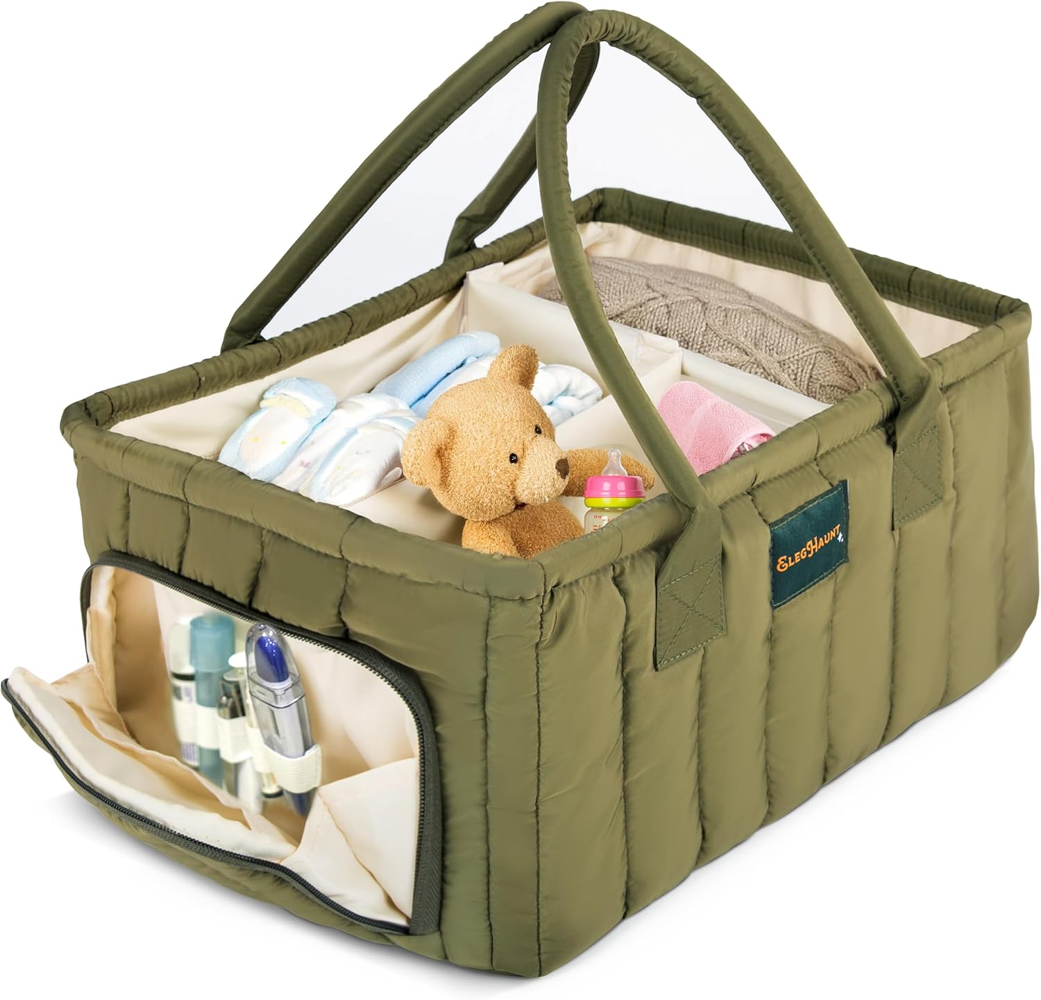 Large Diaper Caddy Organizer with Handle - Deep Olive Green