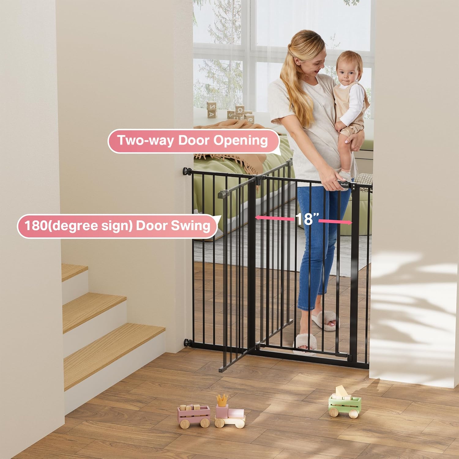 InnoTruth 36 Baby Gate for Stairs and Doorways Dual Lock Black