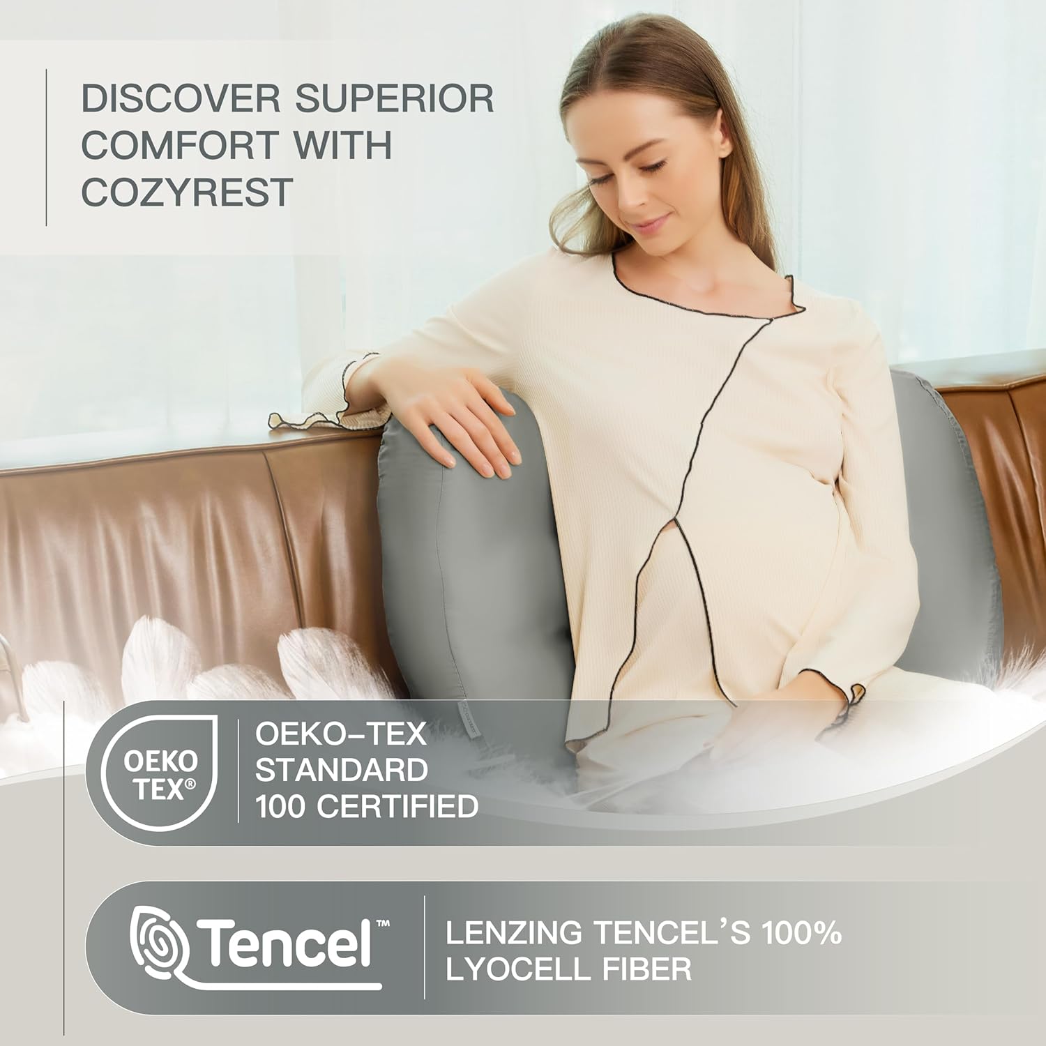 COZYREST Pregnancy Pillow with Cooling TENCEL and Adjustable Support