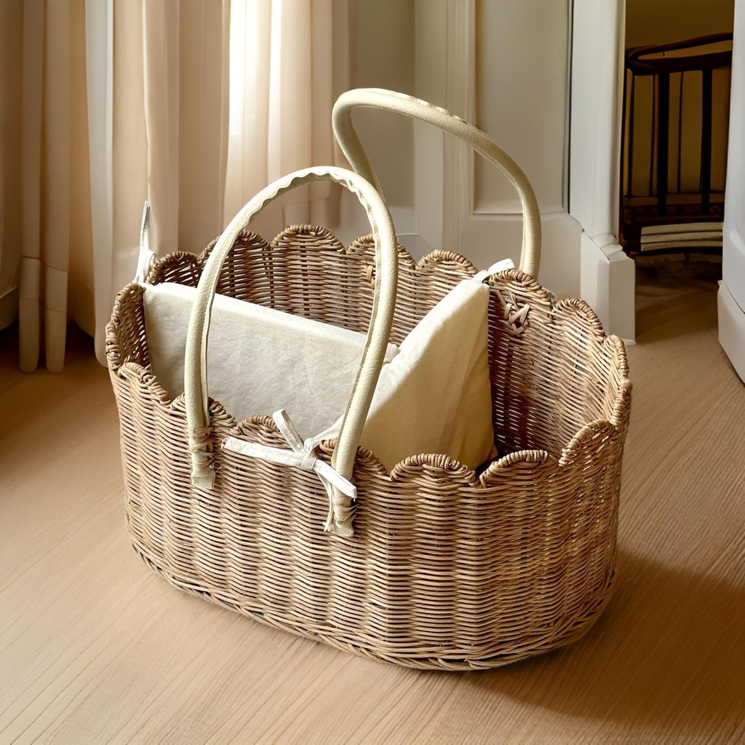Mae Bird Rattan Diaper Caddy Organizer with Handles 1
