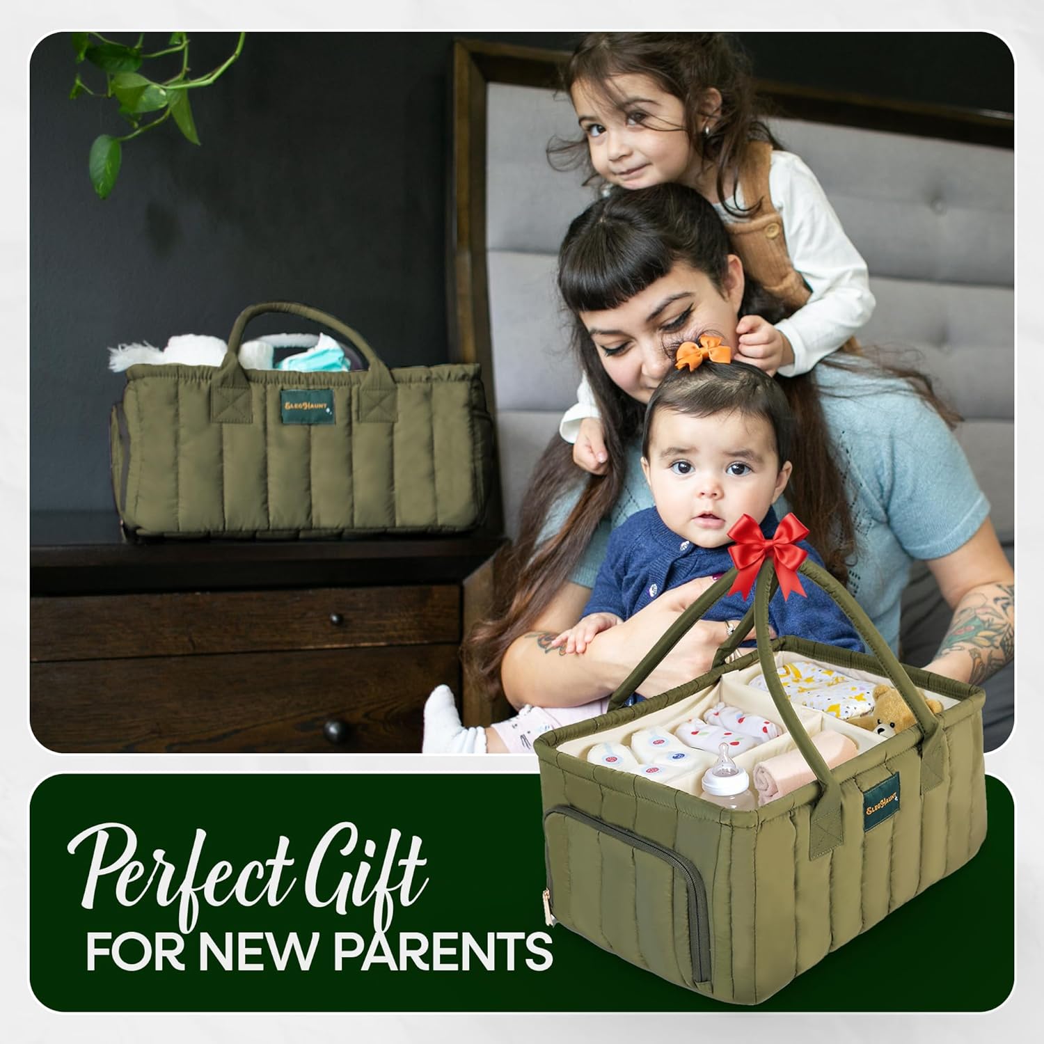 Large Diaper Caddy Organizer with Handle - Deep Olive Green