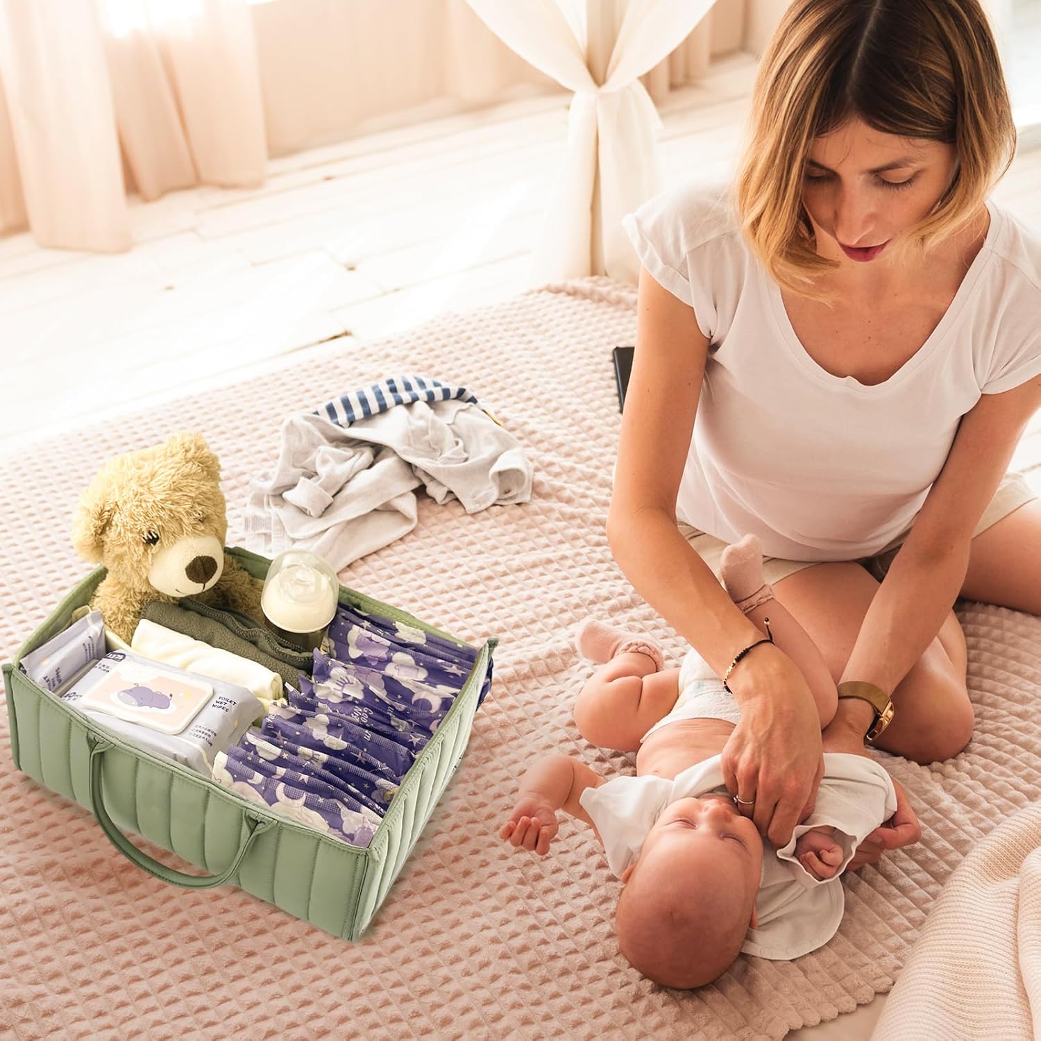 Baby Diaper Caddy Organizer - Sage Green