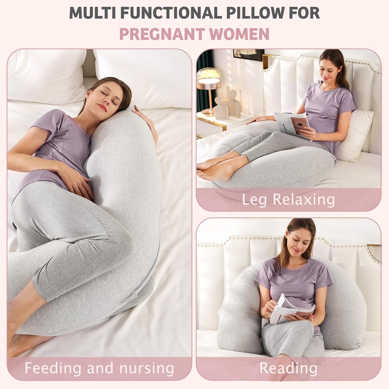 Zomee J-Shaped Pregnancy Pillow for Side Sleep and Nursing Support