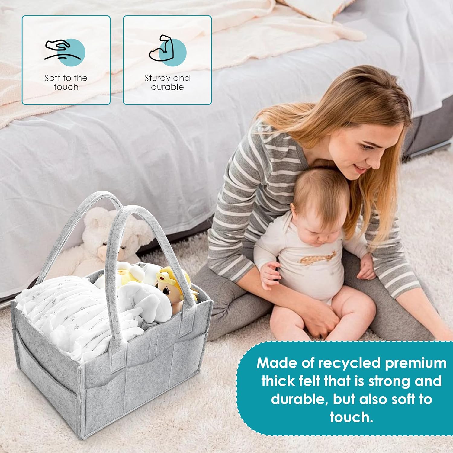 Cute Castle 2 Pack Diaper Caddy Organizer - Portable Grey Large