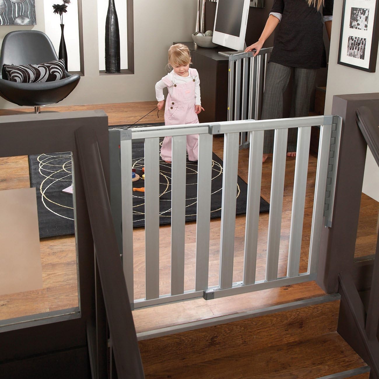 Munchkin Loft Hardware Mounted Baby Gate in Silver Aluminum