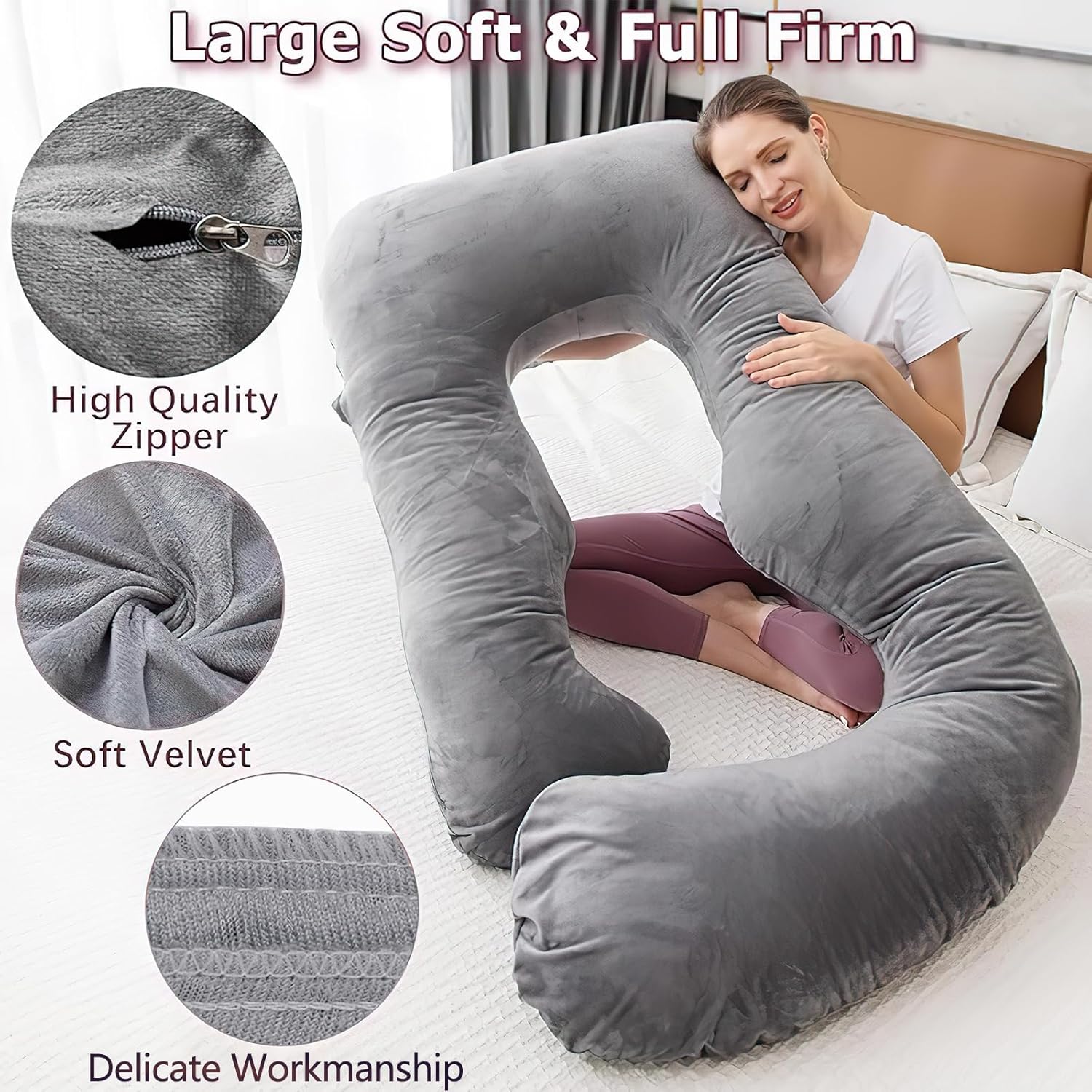 MOON PINE Pregnancy Pillow Cover U Shaped Breathable Velour Fits 55x31 Maternity Pillow