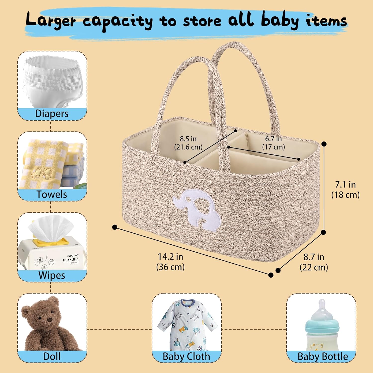 OIAHOMY Diaper Caddy Organizer - Brown Portable Baby Basket with Handles
