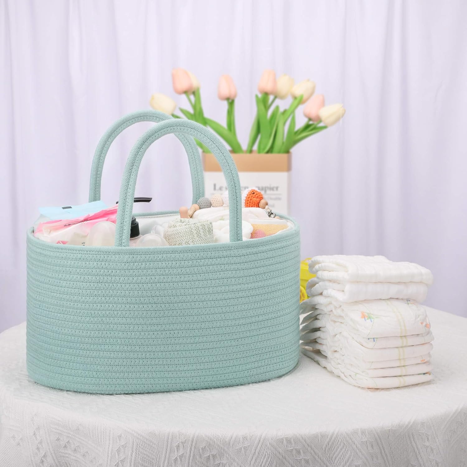COMSE 2 Pack Baby Diaper Caddy Organizer Light Green