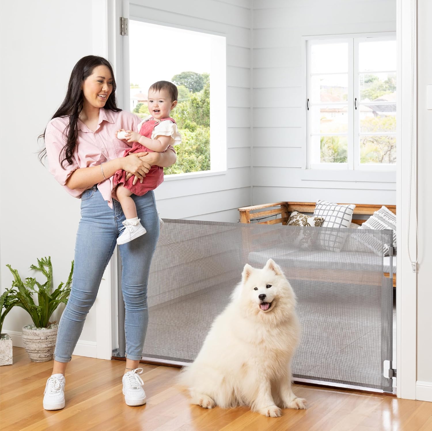 Perma Child Safety Retractable Baby Gate - 33 x 71 Gray