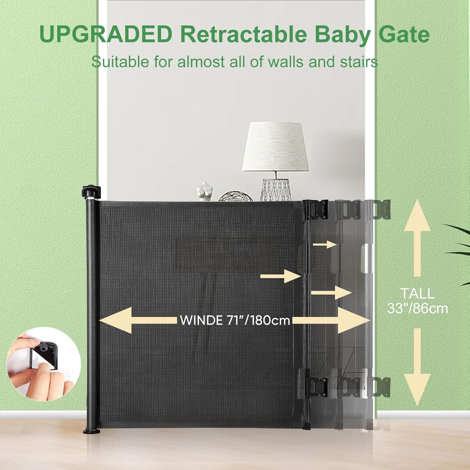 MYPIN Retractable Baby Gate 33 Tall 71 Wide Black