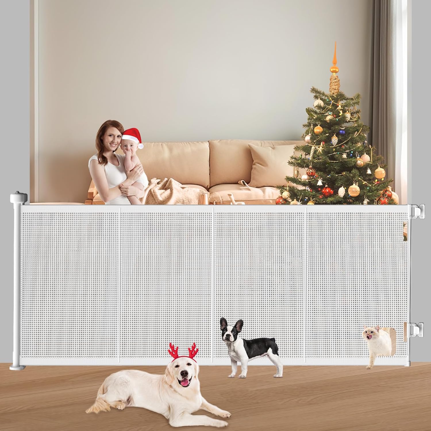 Pawtners Retractable Baby Gate with Cat Door - Extra Wide 71