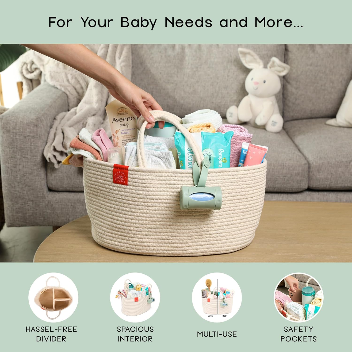 SUNBURST GLOBAL Diaper Caddy Organizer - Nursery Essential