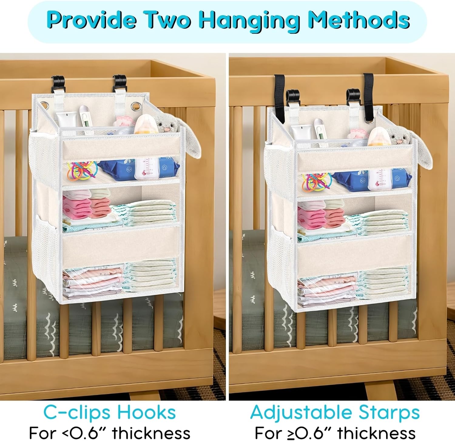 Ofiray-home Hanging Diaper Caddy 2-Tier with Mesh Pockets