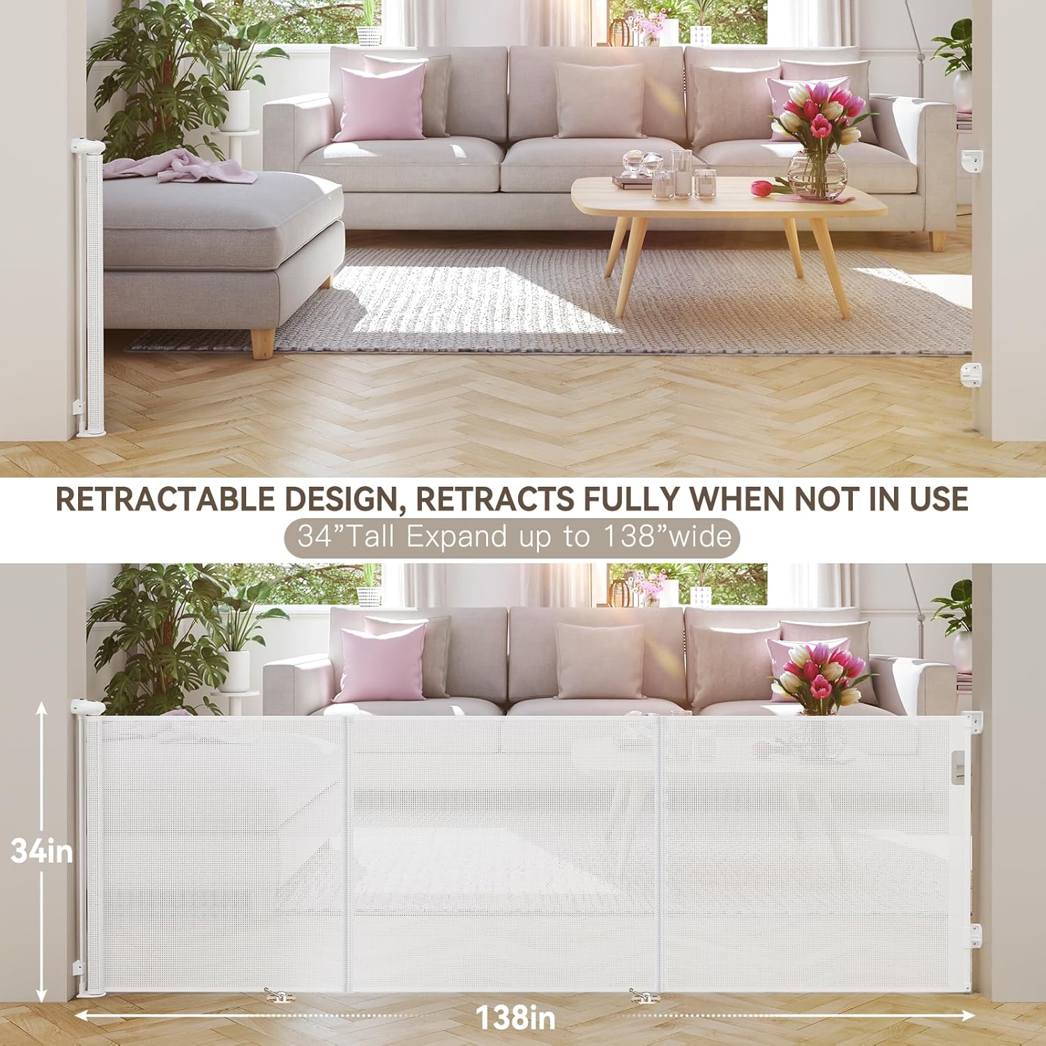 Uamector 138 Inch Extra Wide Retractable Baby Gate