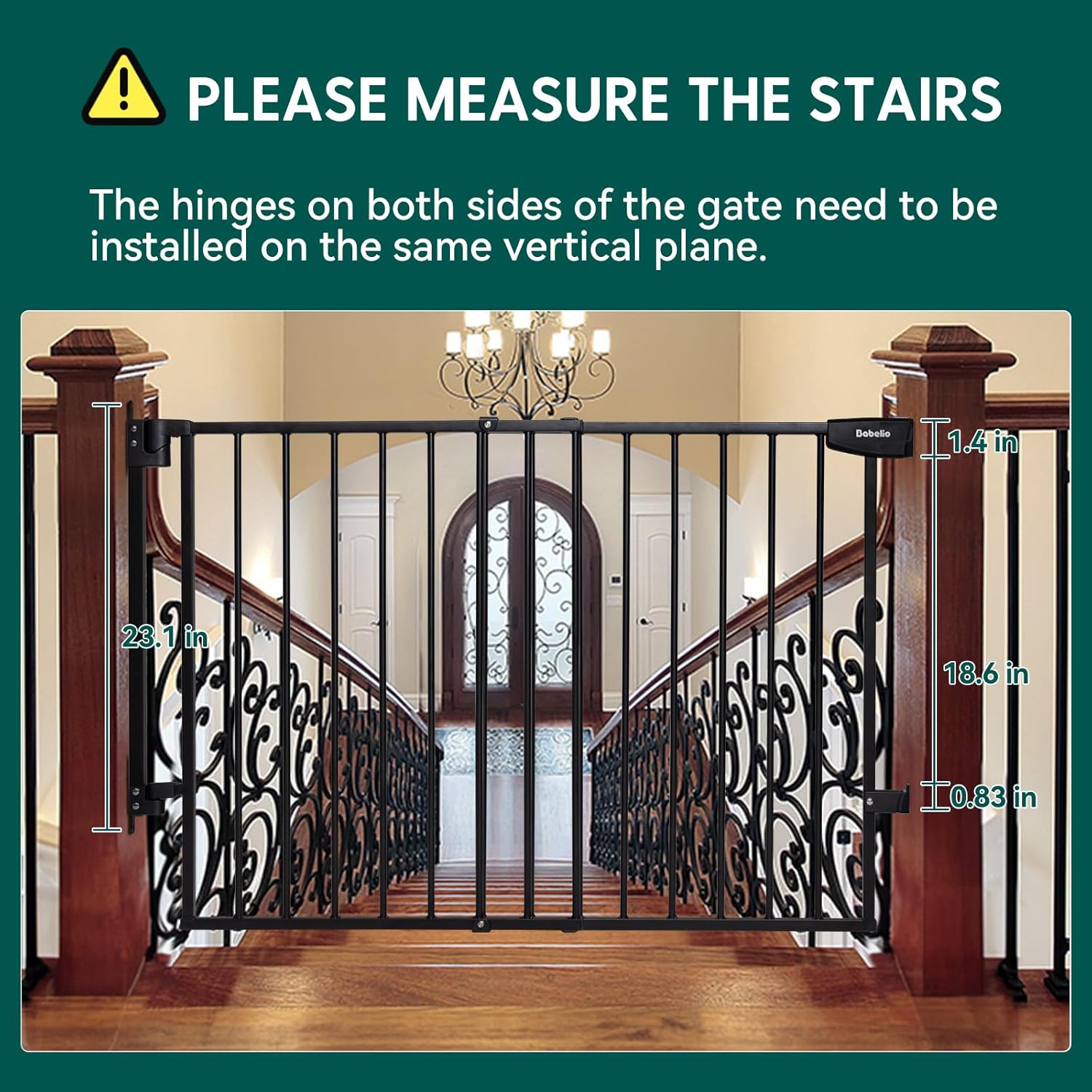 Babelio 297-465 Baby Pet Gate No Bottom Bar Black