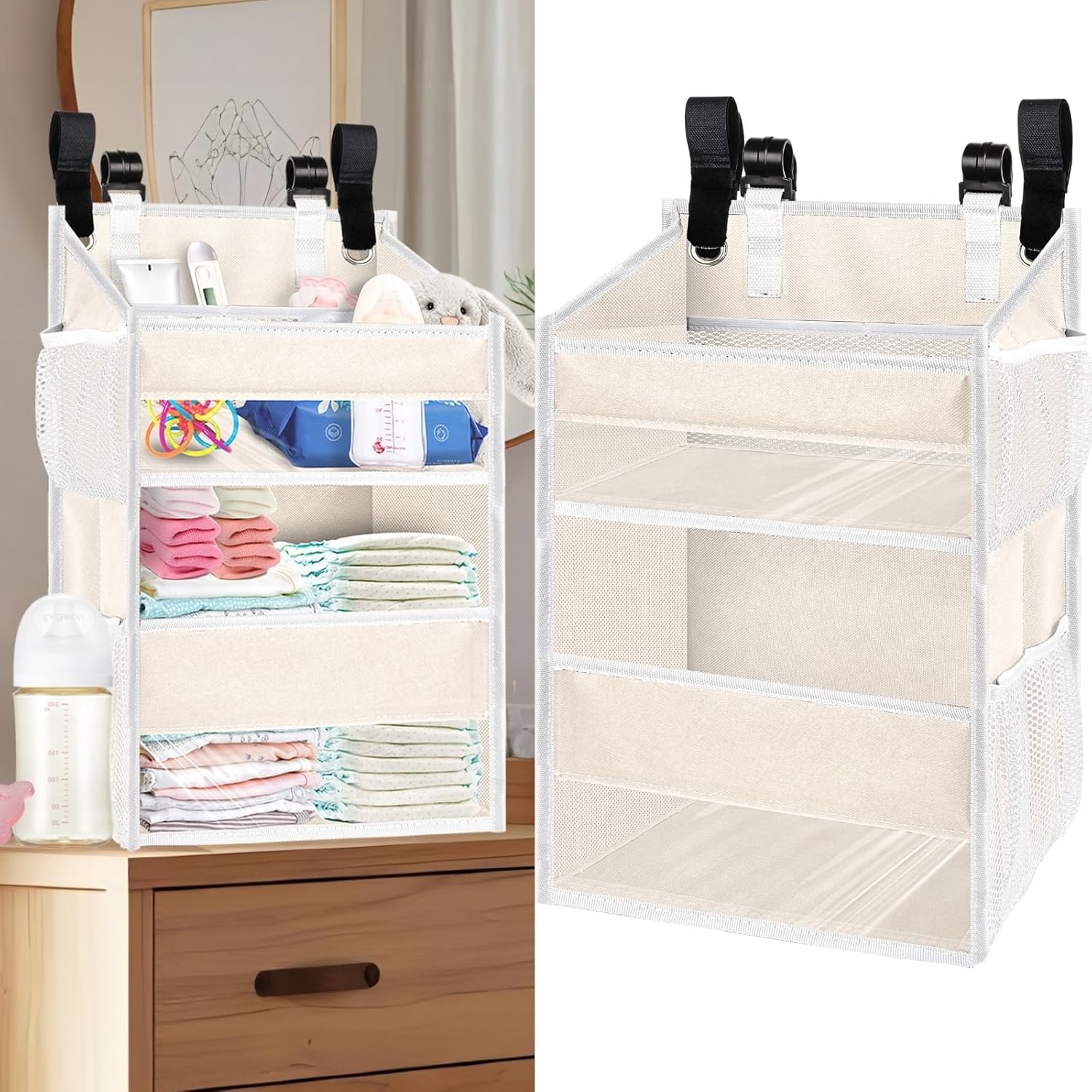 Ofiray-home Hanging Diaper Caddy 2-Tier with Mesh Pockets