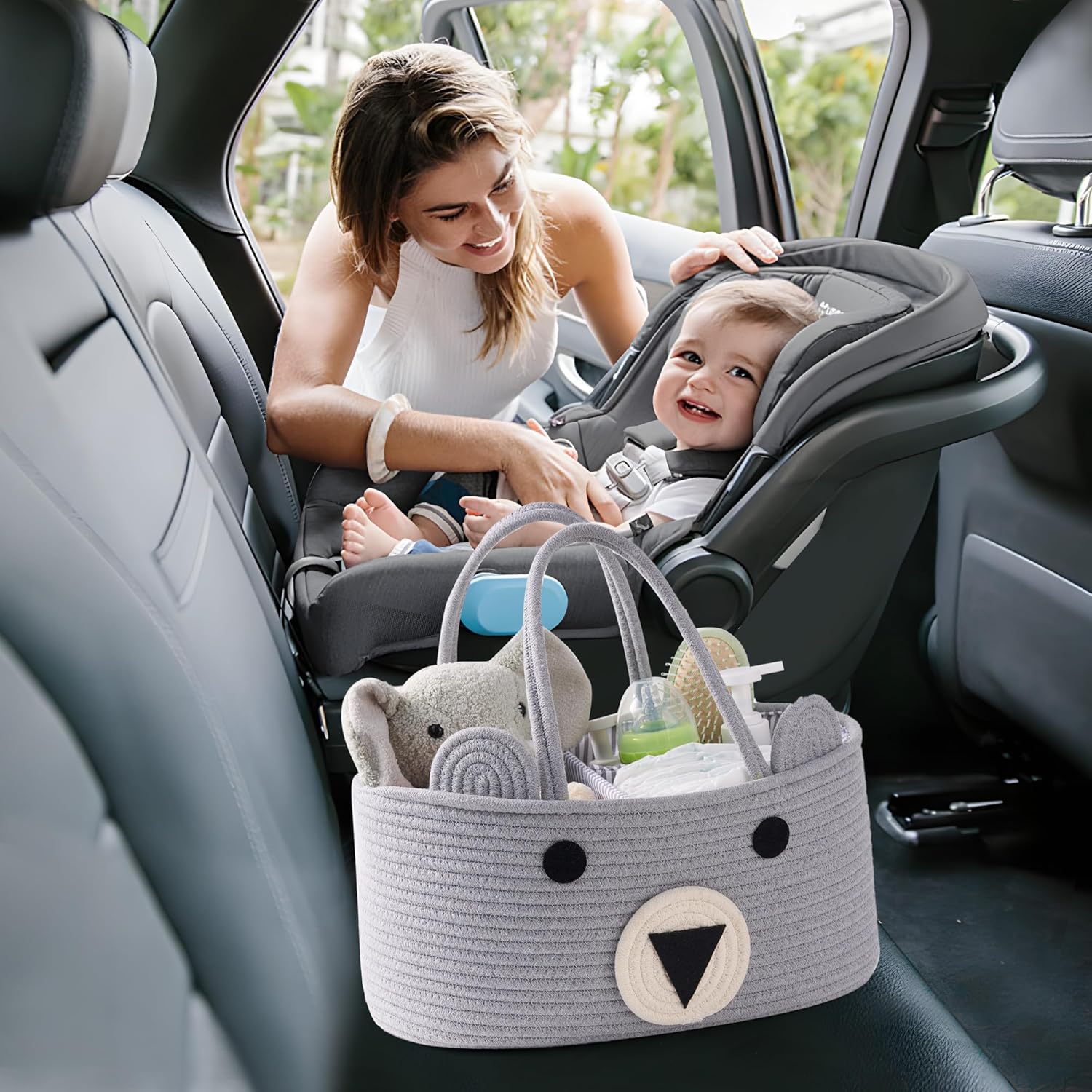 InfiBay Baby Diaper Caddy Organizer Large Bear Cotton Rope