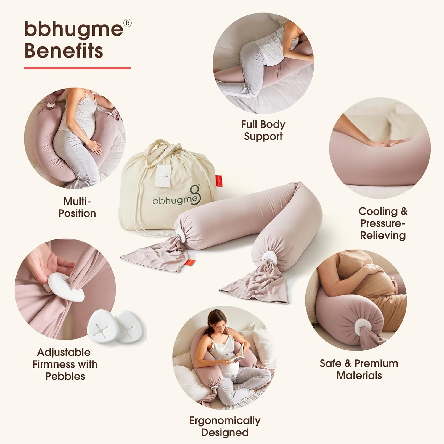 bbhugme Adjustable Pregnancy Pillow - Dusty Pink