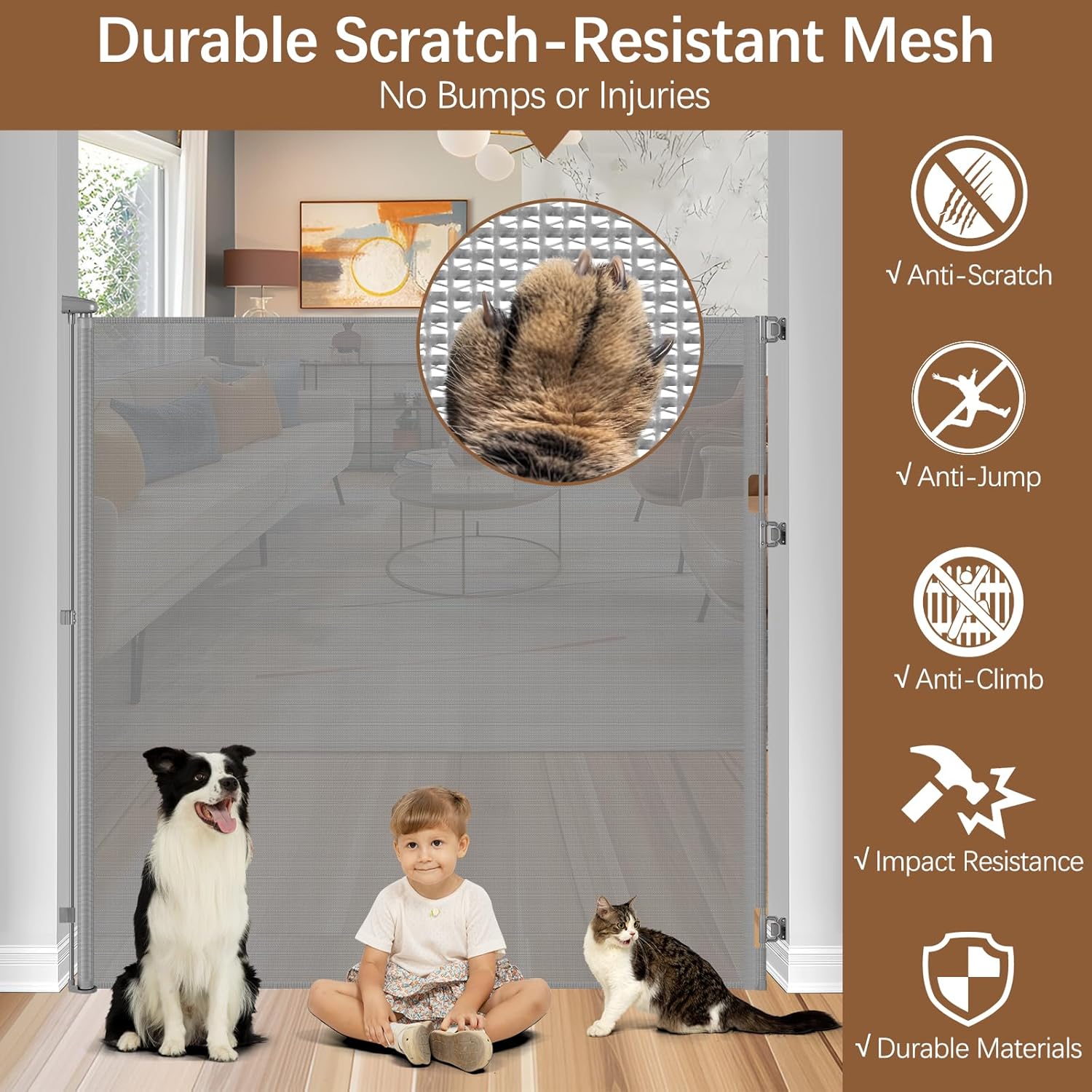 60 Inch Extra Tall Retractable Cat Gate - Gray