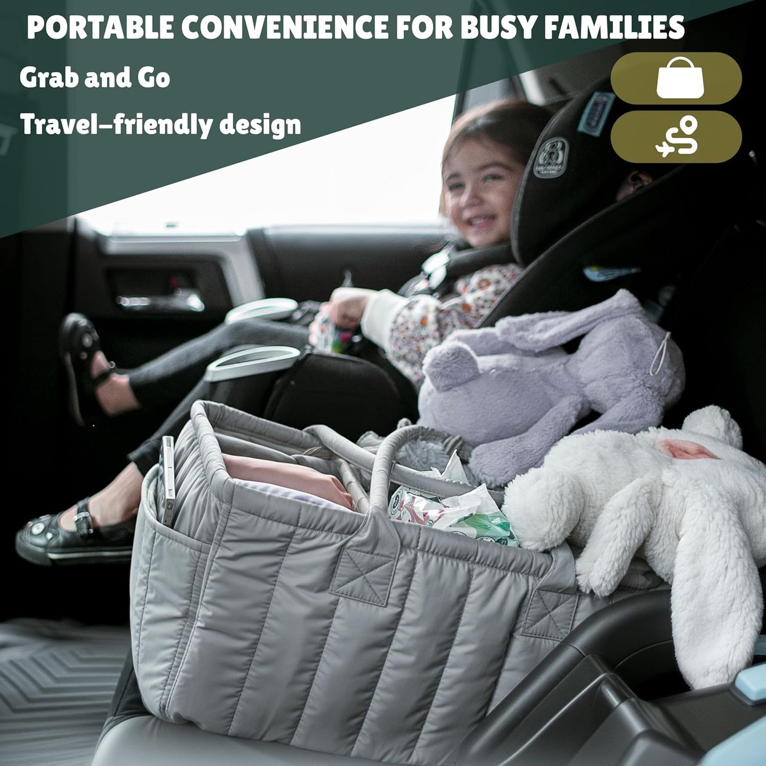 Large Diaper Caddy Organizer with Handle - Deep Olive Green