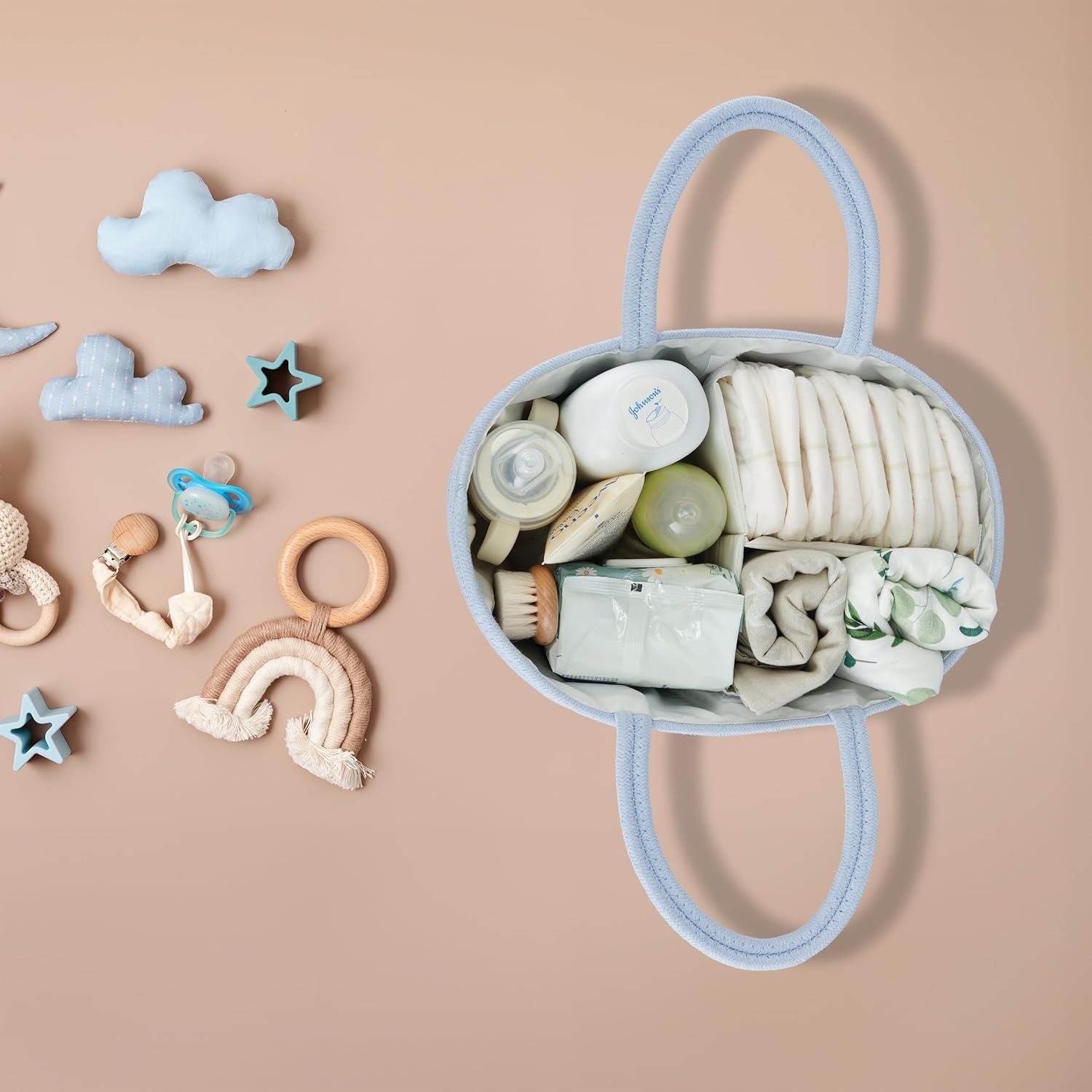 JUNBOLE Diaper Caddy Organizer with Cotton Rope and Removable Dividers