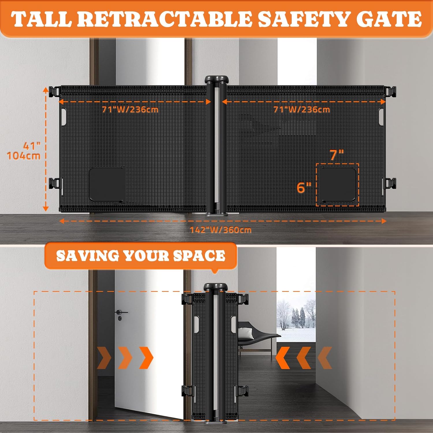 Pawtners 2-in-1 Retractable Baby Gates - Black