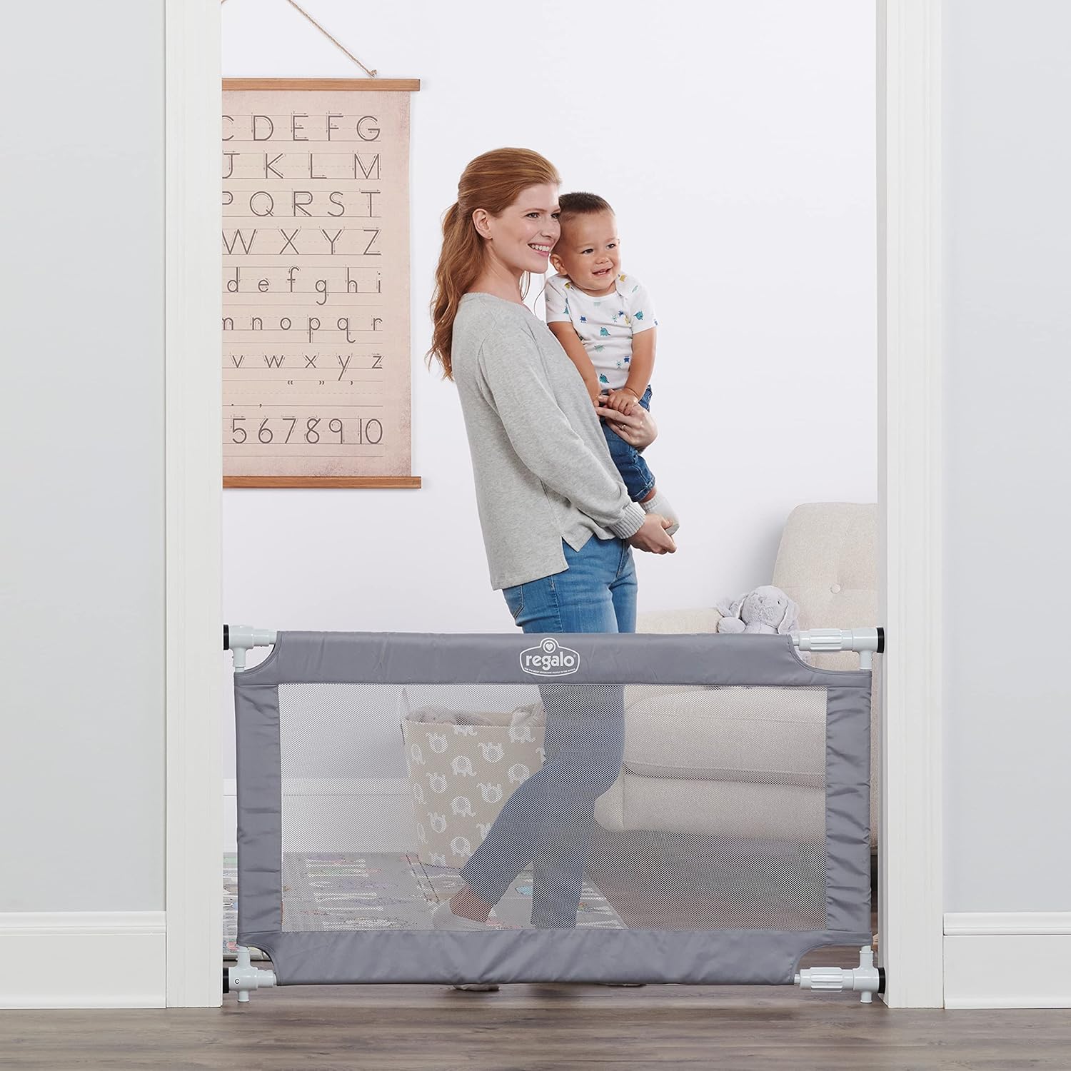 Regalo 50 Gray Expandable Mesh Gate with Rubber Bumpers