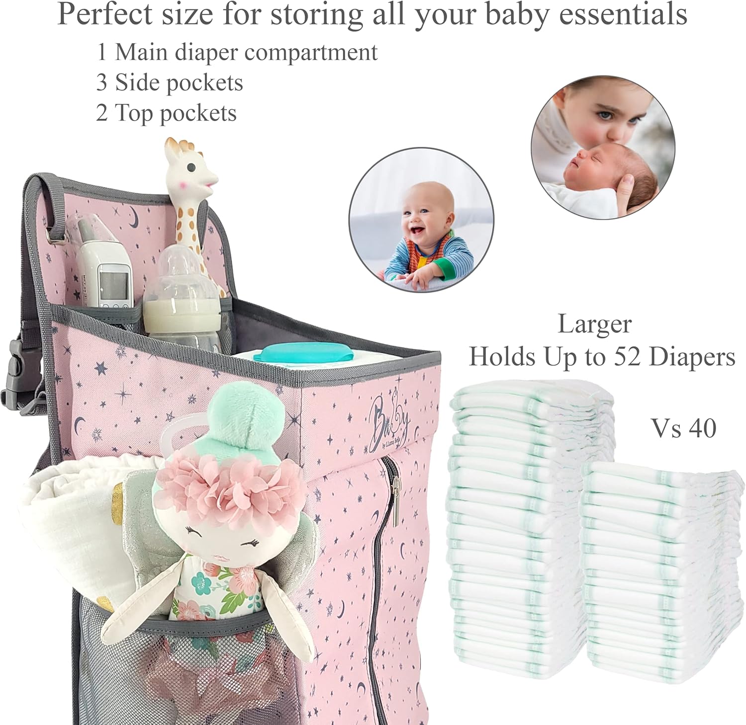 Llama Bella Hanging Diaper Caddy - Pink