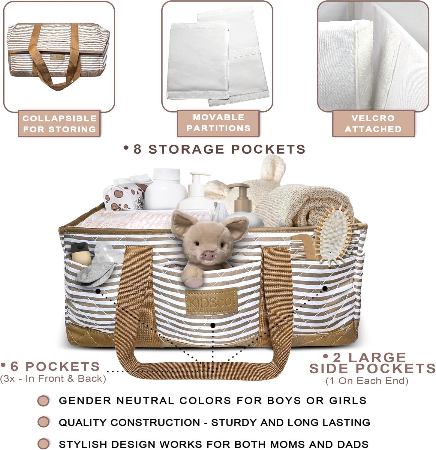 KIDSco Baby Diaper Caddy - Portable Nursery Organizer
