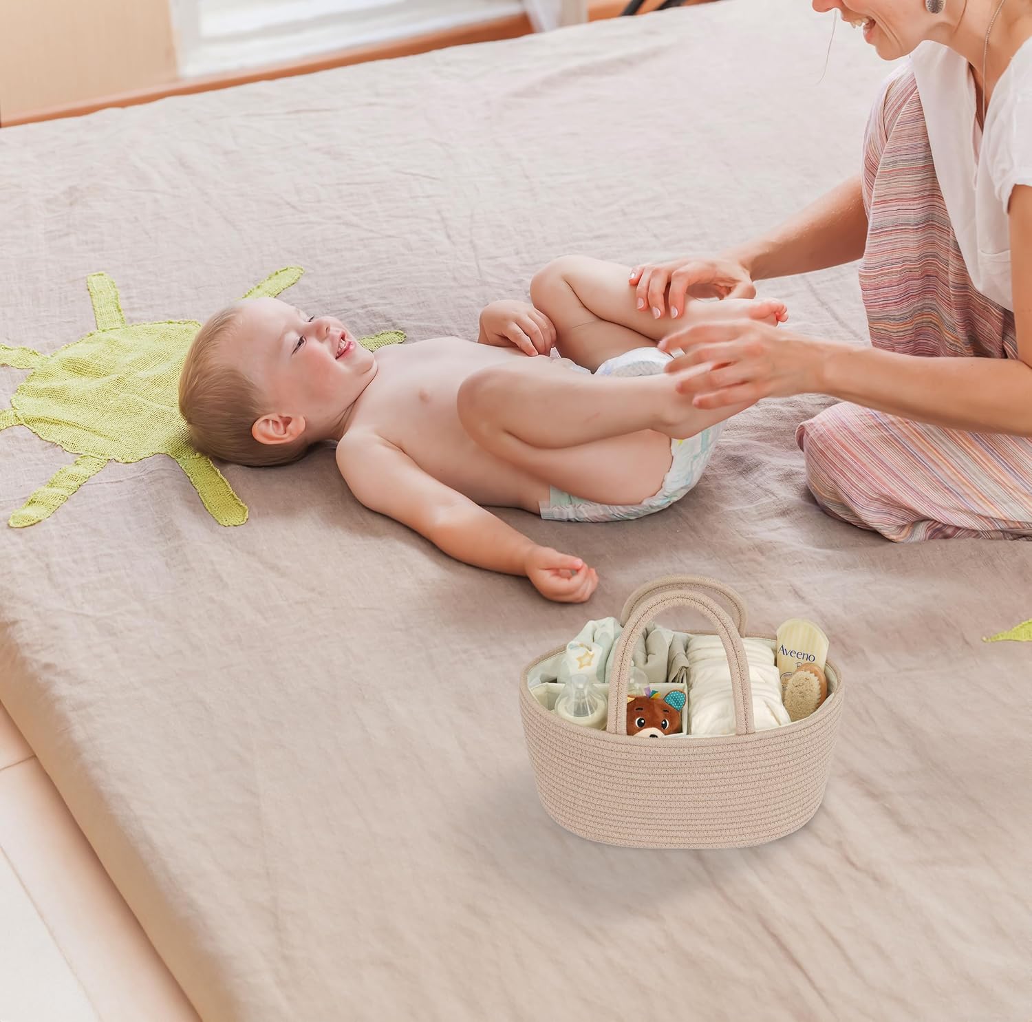 JUNBOLE Diaper Caddy Organizer Cotton Rope Baby Basket
