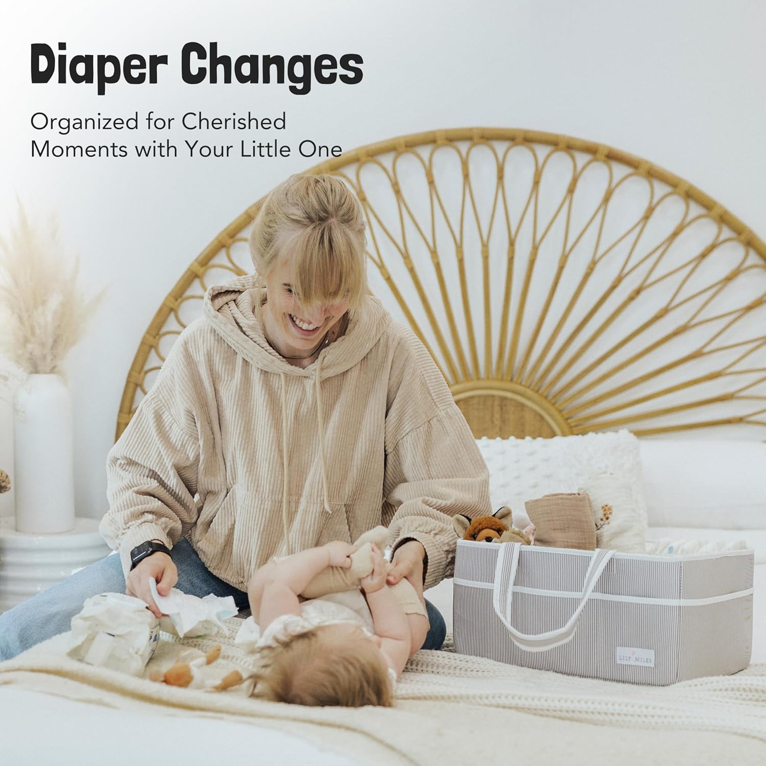 Lily Miles Large Diaper Caddy Organizer Mint Green Sand Felt