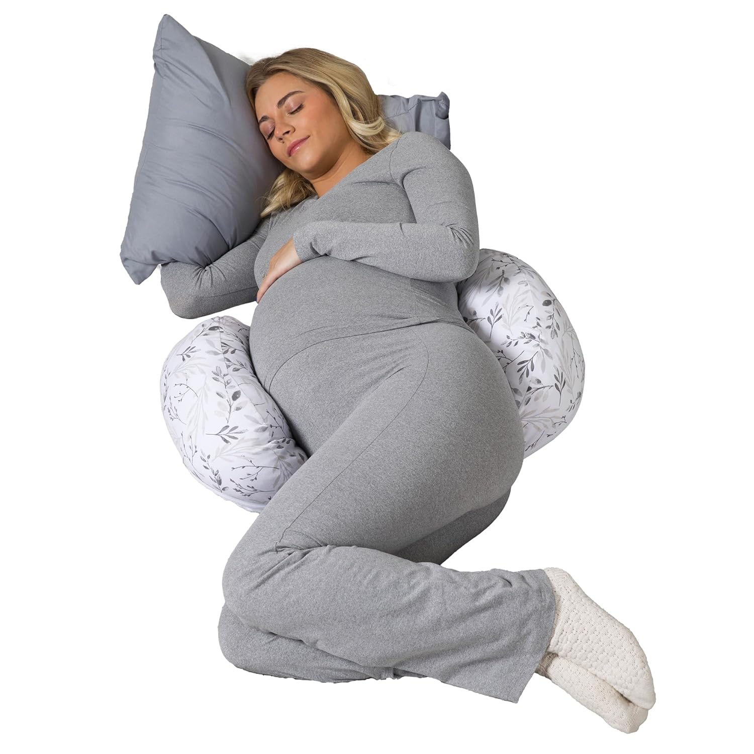 Boppy Side Sleeper Pregnancy Pillow Gray Falling Leaves 1
