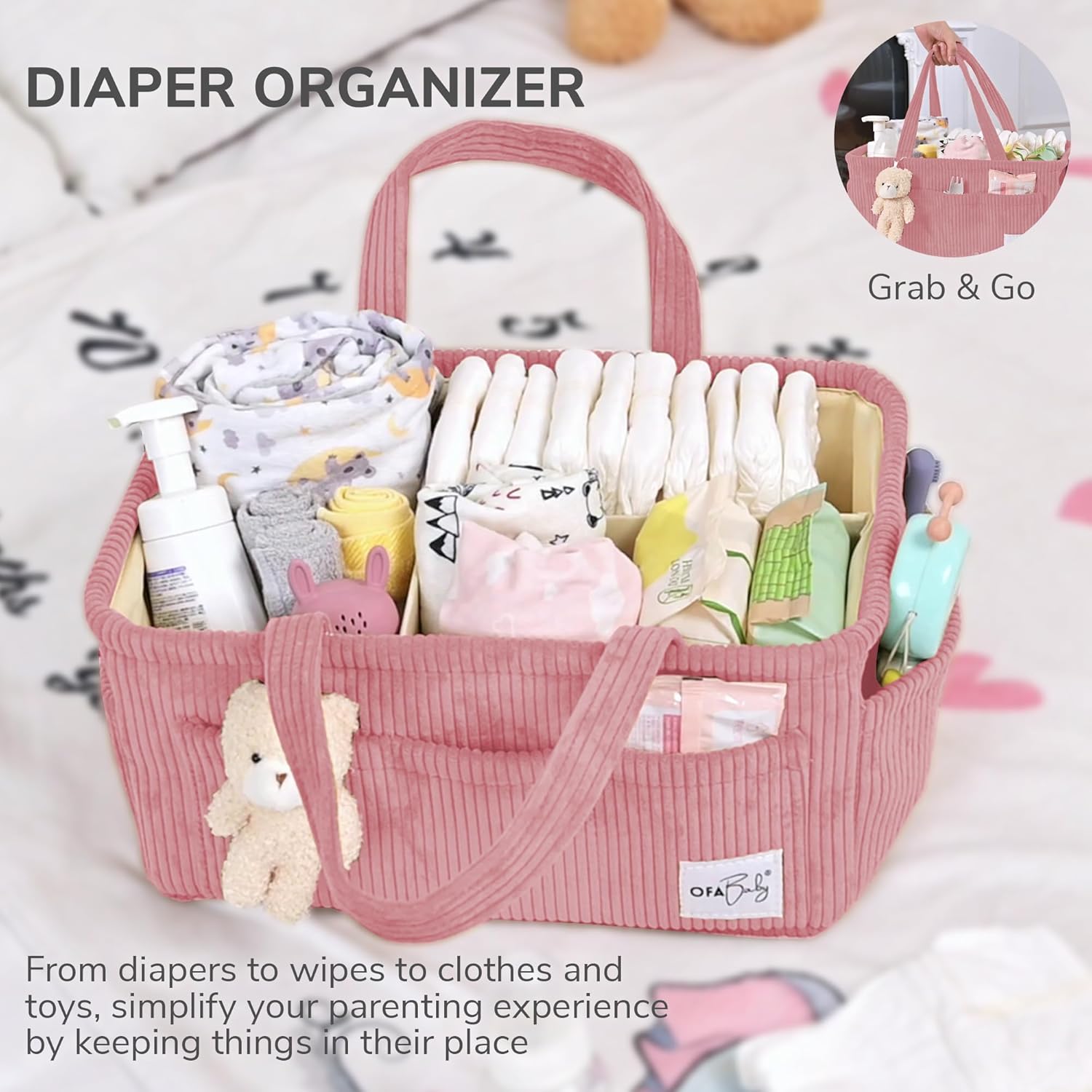 OfaBaby Diaper Caddy Organizer - Pink 1