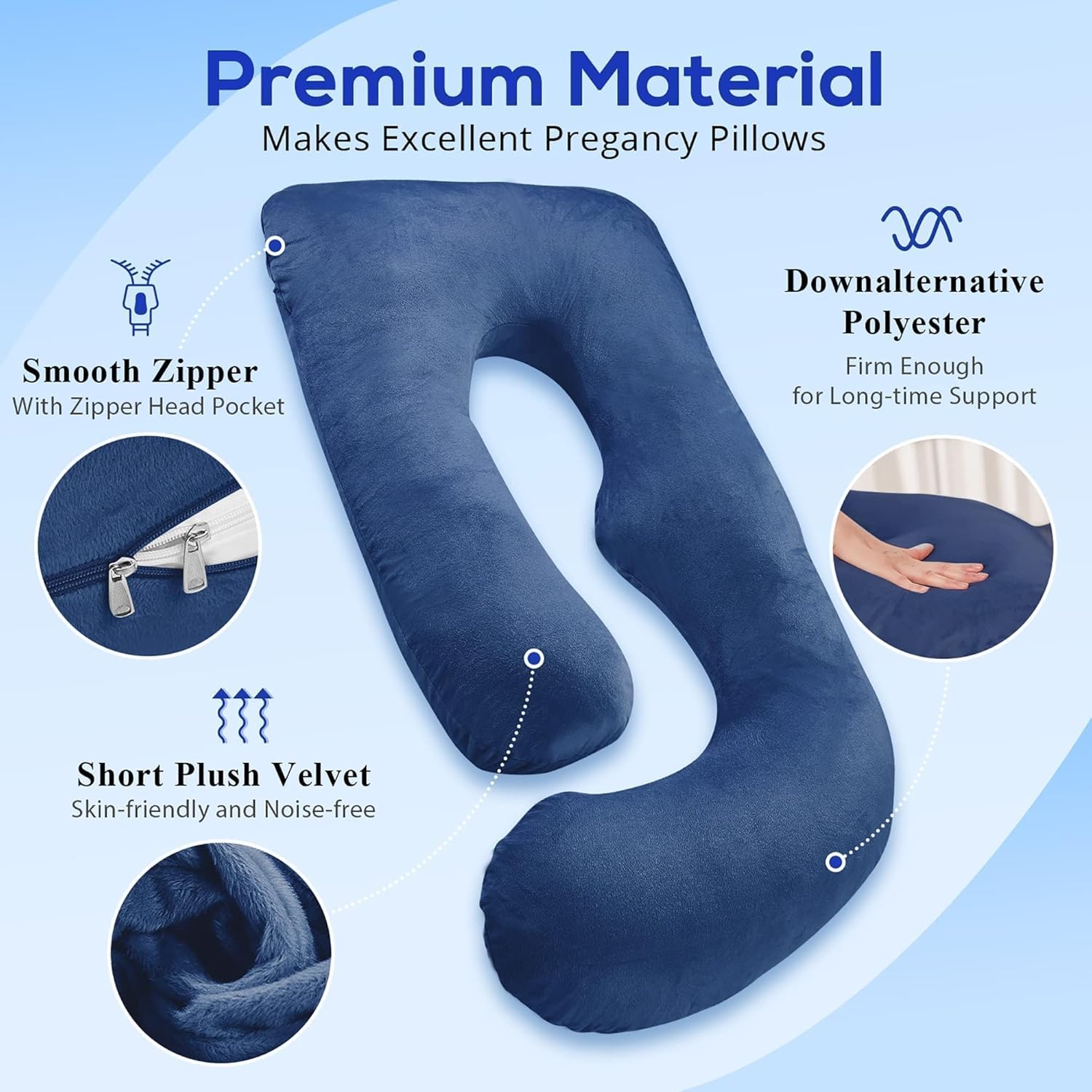 Sasttie Pregnancy Pillow - U Shaped Full Body Support Blue