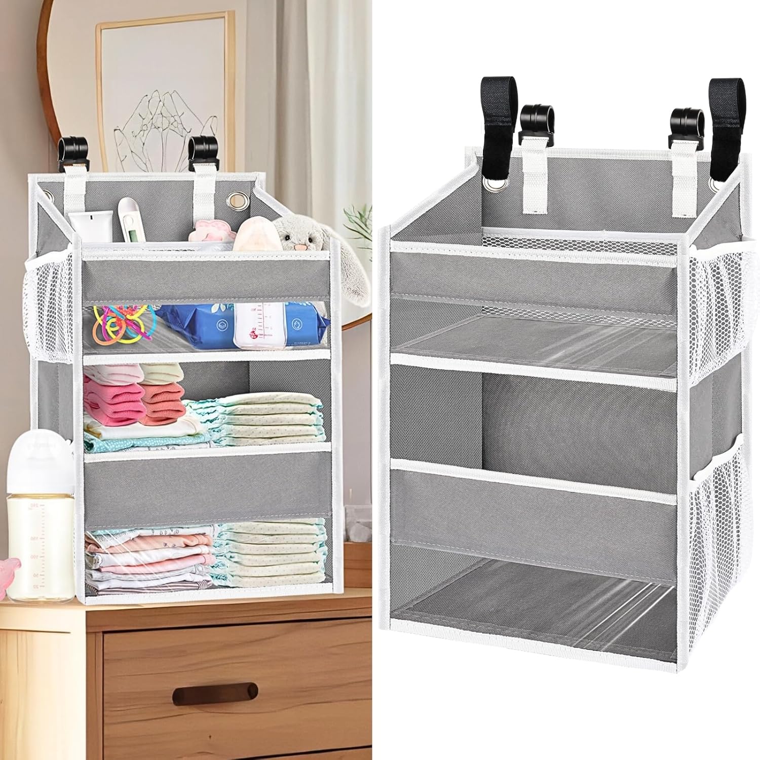 Ofiray-home Hanging Diaper Caddy with Mesh Pockets