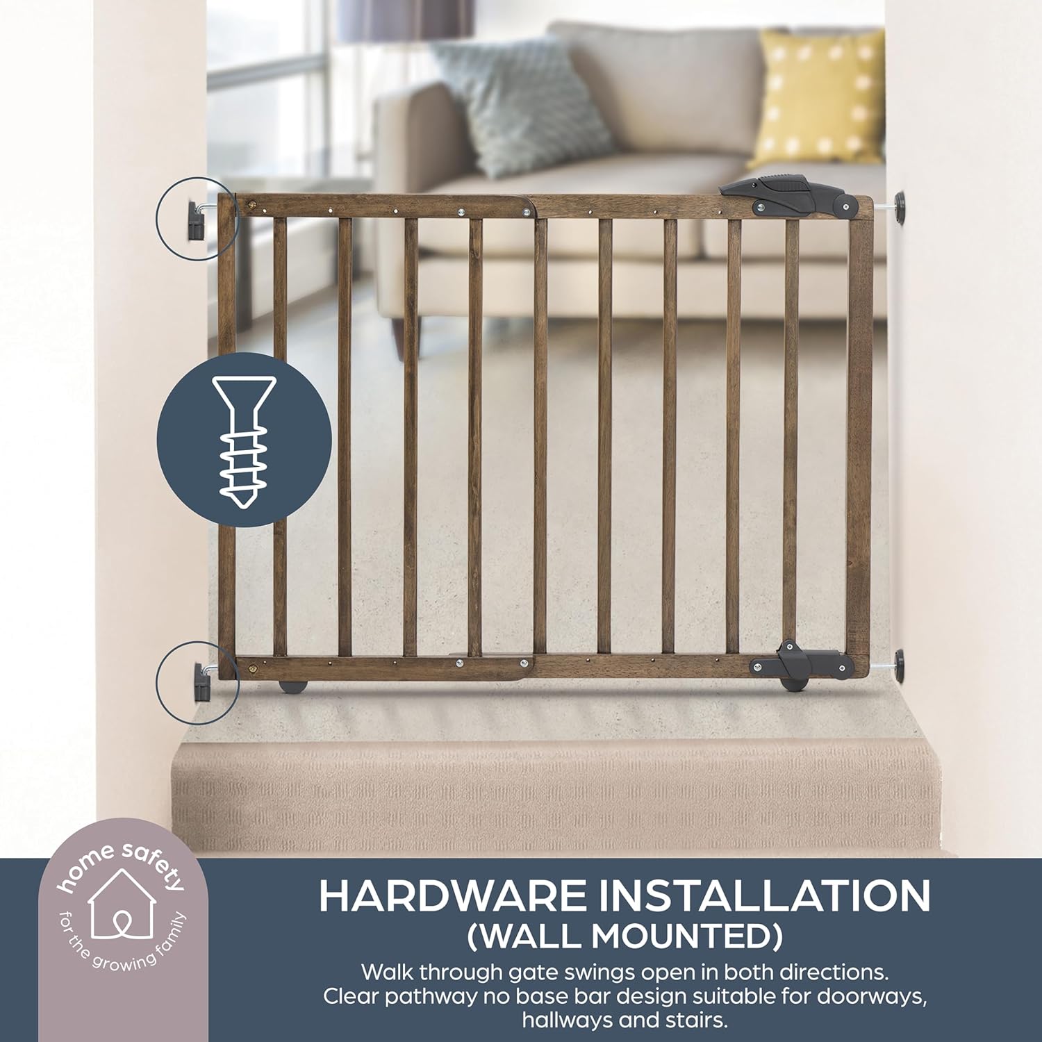 Dreambaby Nottingham Wooden Baby Gate for Stairs and Doorways