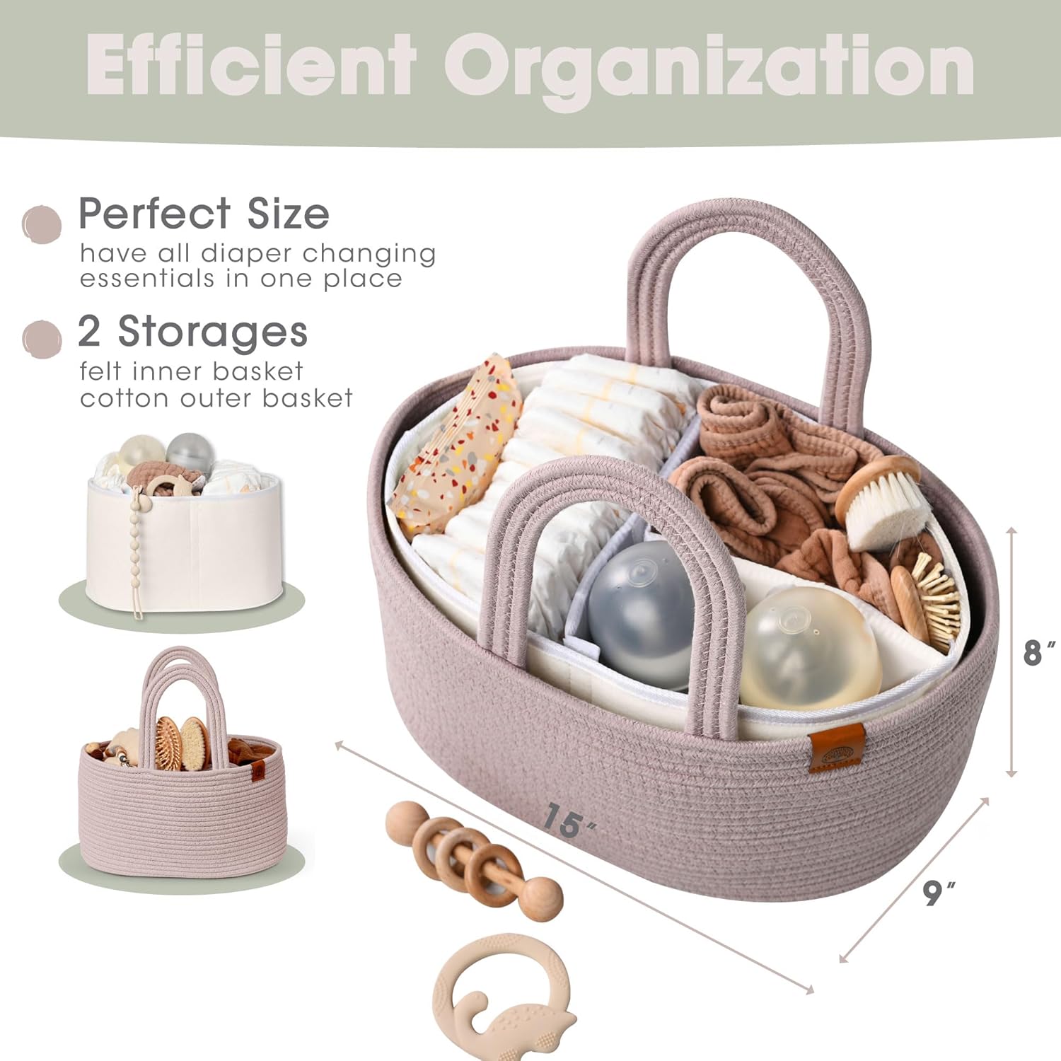 JJOO 2-in-1 Diaper Caddy Organizer with Water-Resistant Lining