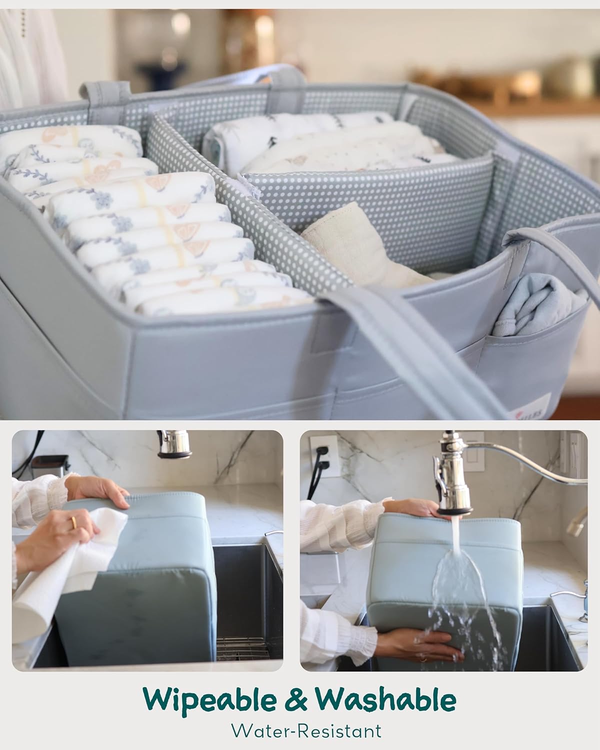 Lily Miles Diaper Caddy with 8 Pockets Wipeable Durable