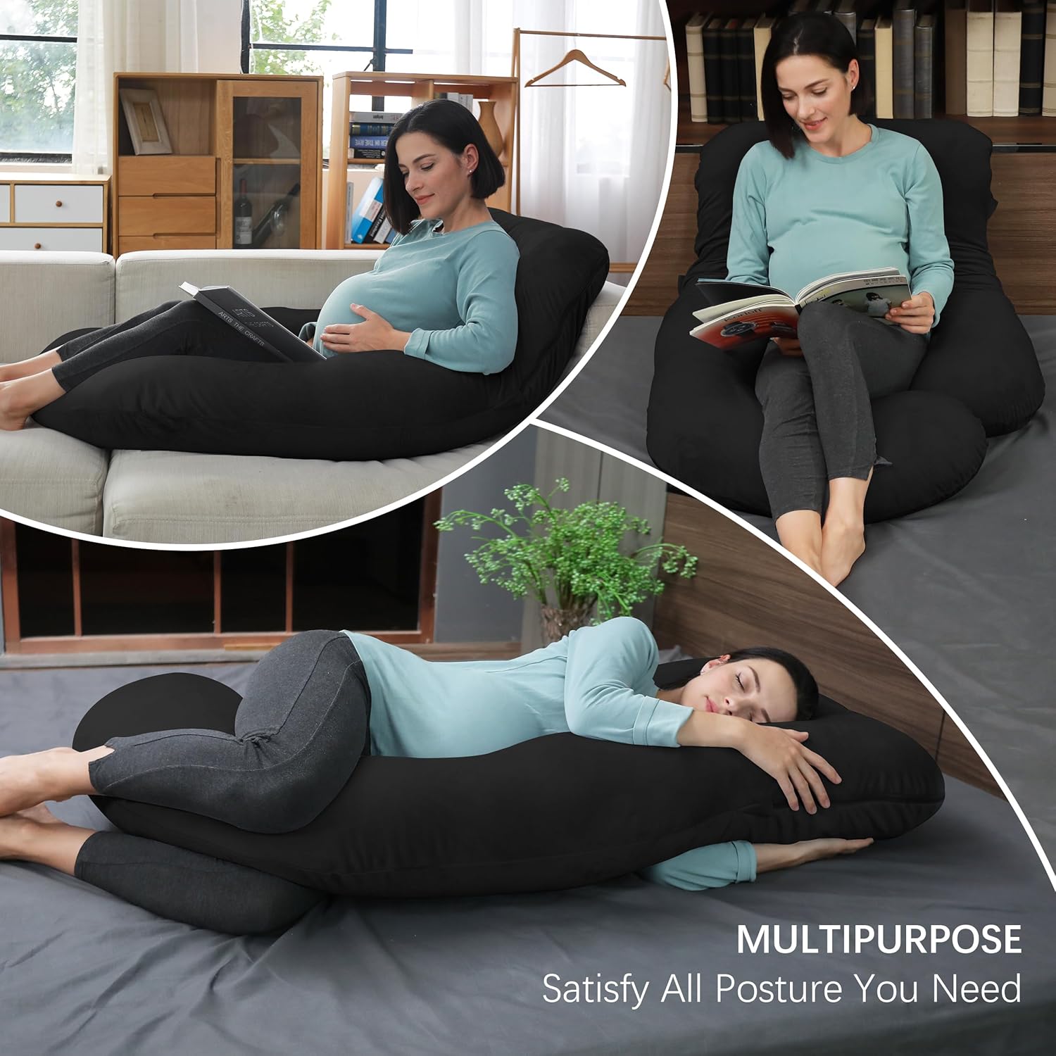 MOON PARK Full Body Pregnancy Pillow - U Shaped with Removable Cover