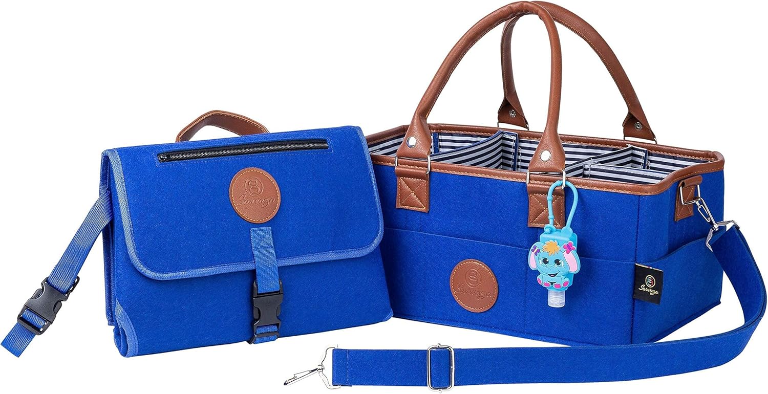 Baby Diaper Caddy Organizer Tote - Felt Leather Baby Blue