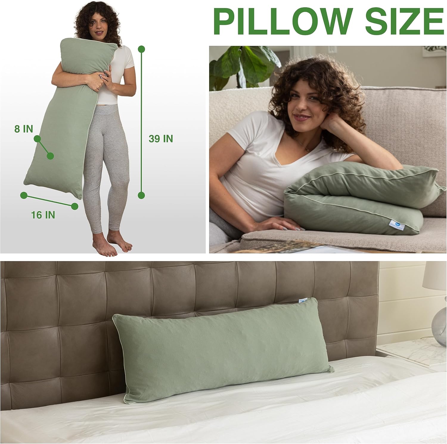 Pharmedoc Bear Hug Body Pillow with Memory Foam and Sage