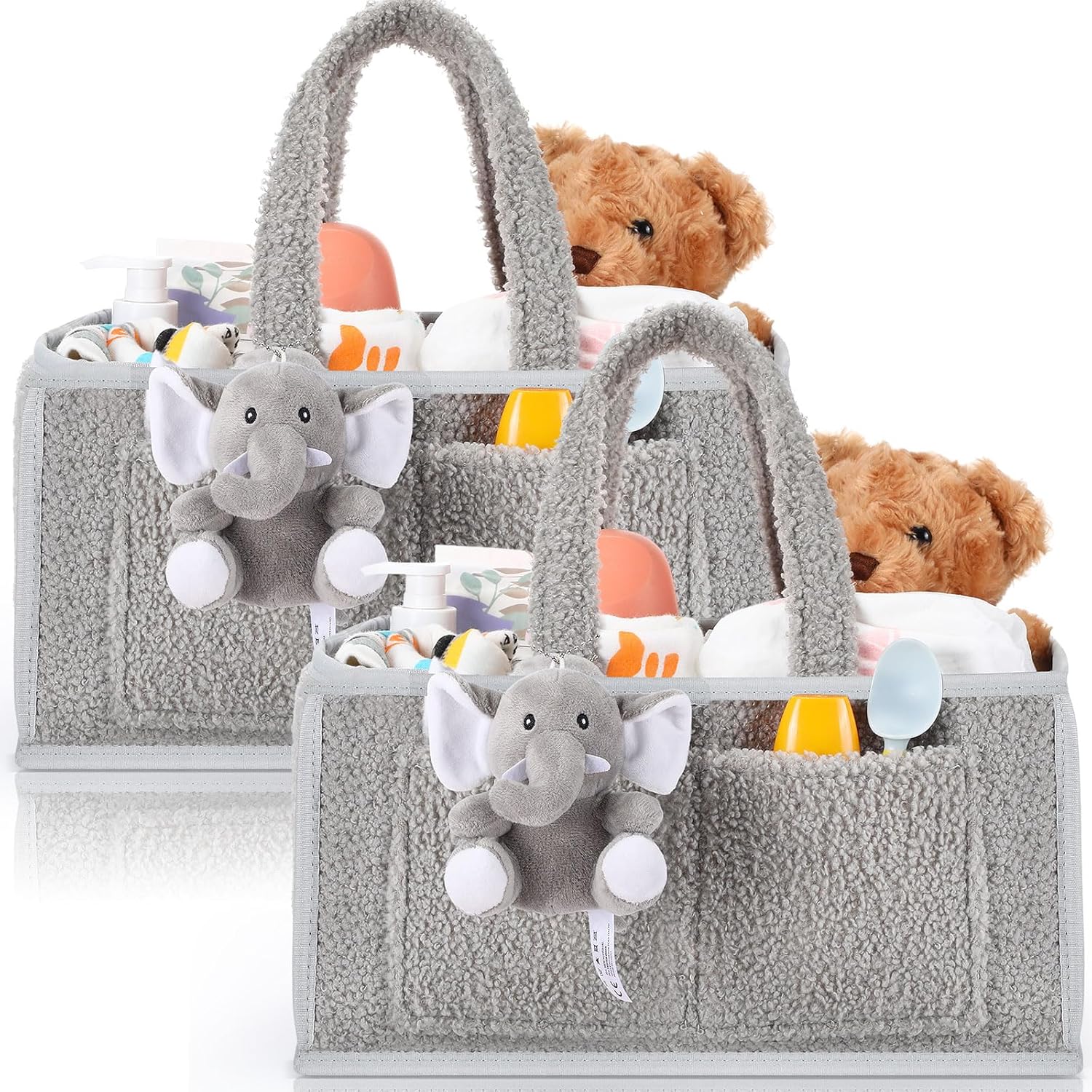 Teenyyou 2 Pcs Baby Diaper Caddy Organizers with Handle and Doll Ornament - Gray