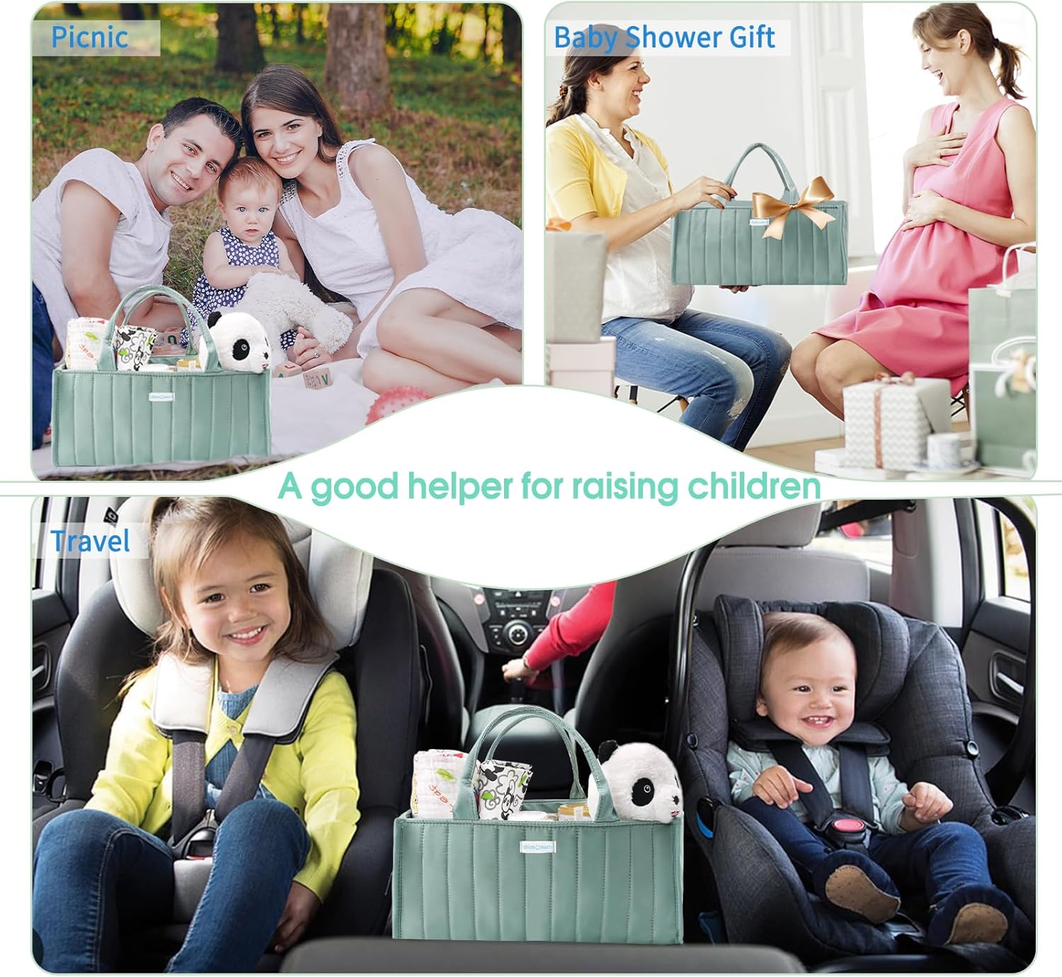 ChicMoments Baby Diaper Caddy Organizer - Matcha Green