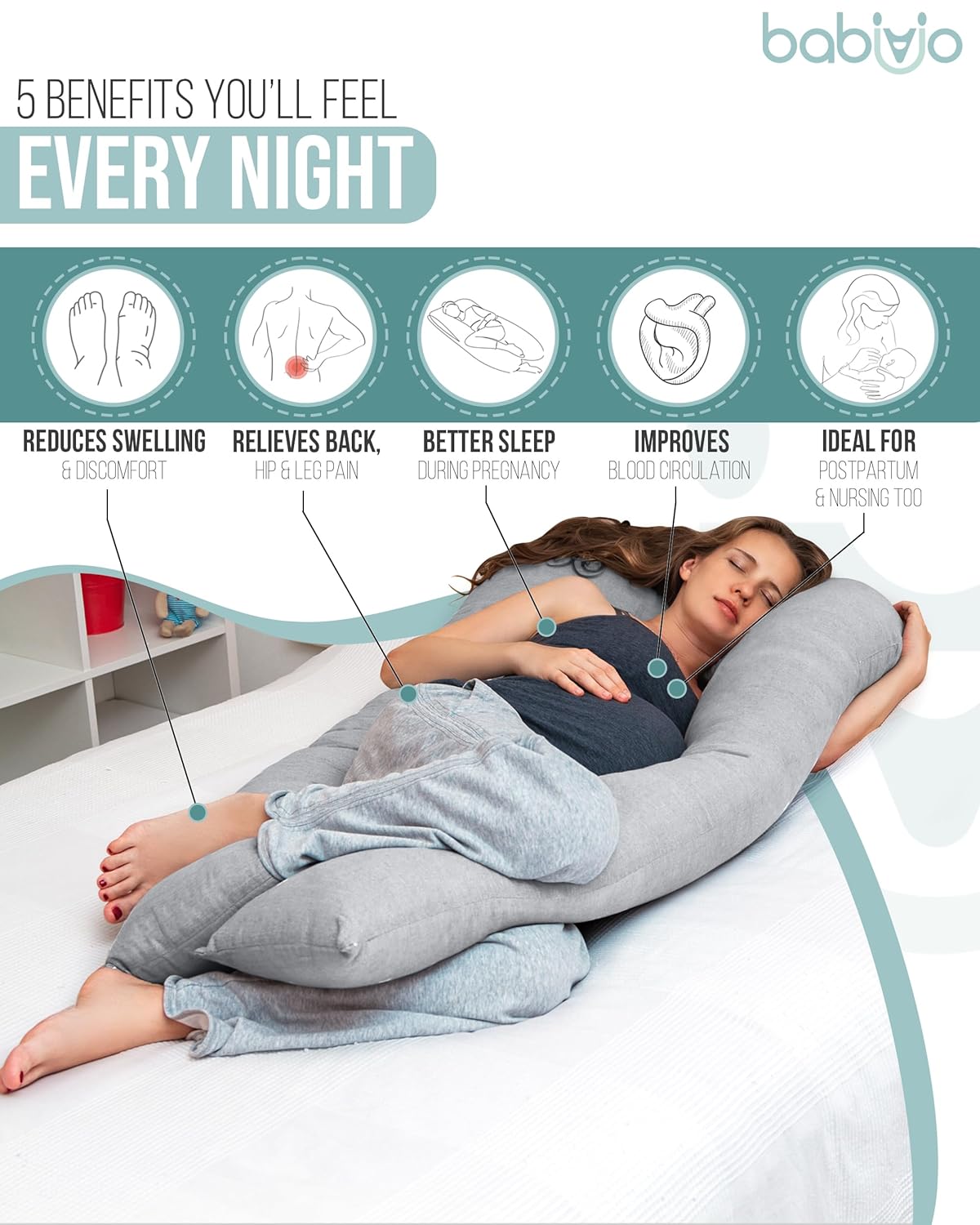 Babivio U-Shaped Pregnancy Pillow with Eye Mask and Gift Box
