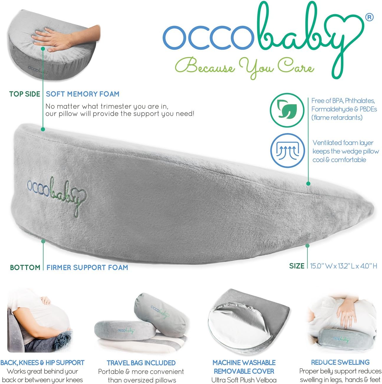 OCCObaby Pregnancy Wedge Pillow for Belly Support and Comfort
