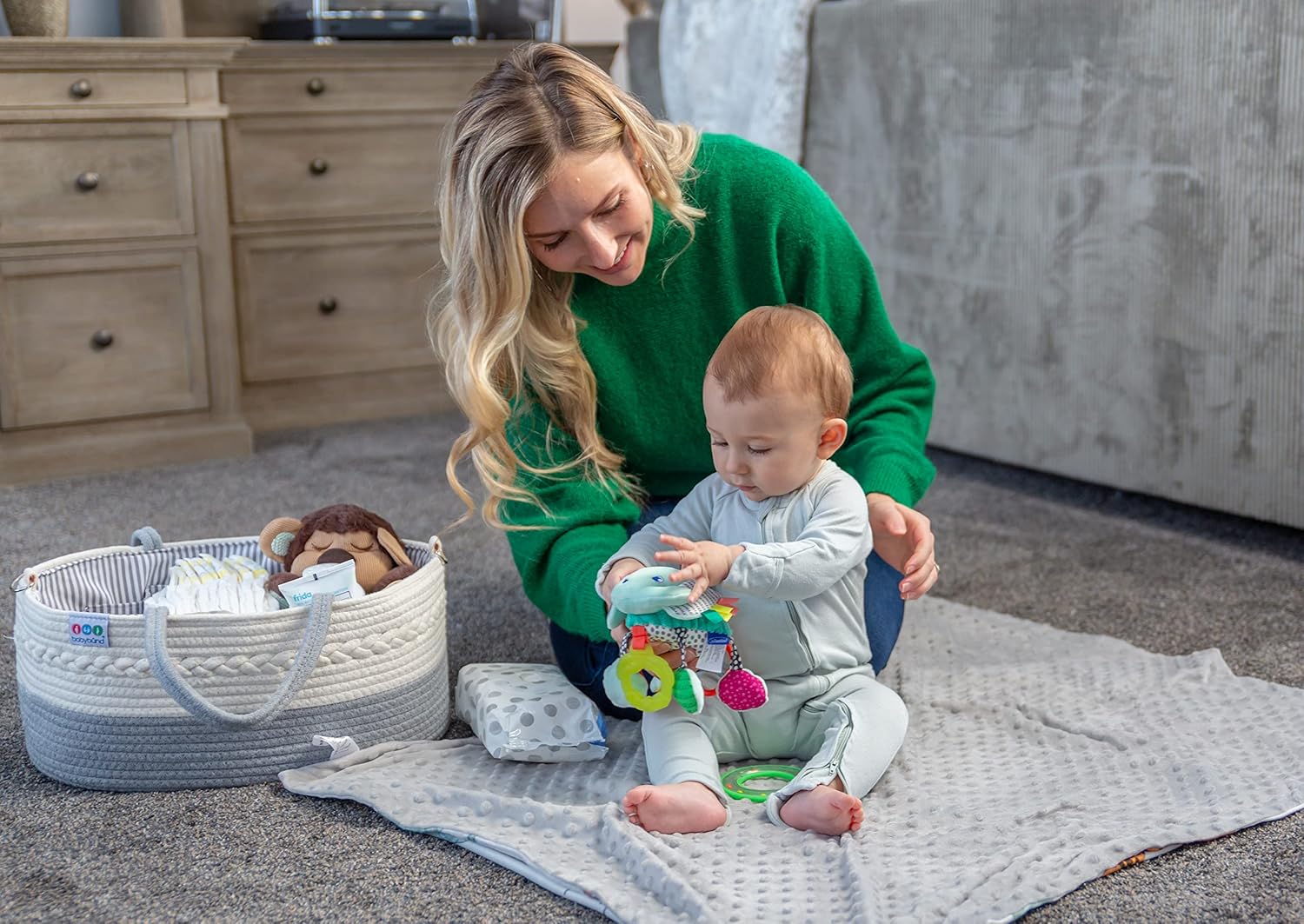 Extra Large Baby Diaper Caddy - Portable Cotton Nursery Basket