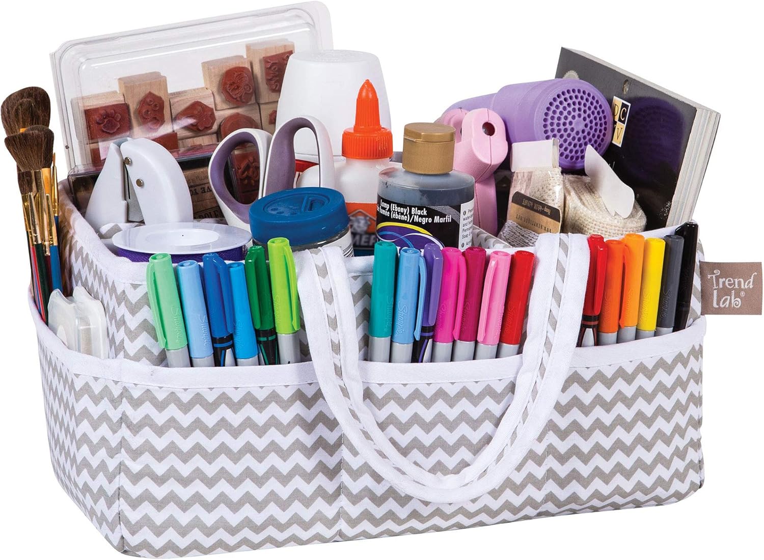 Dove Gray Chevron Storage Caddy Organizer - 12x6x8 inches