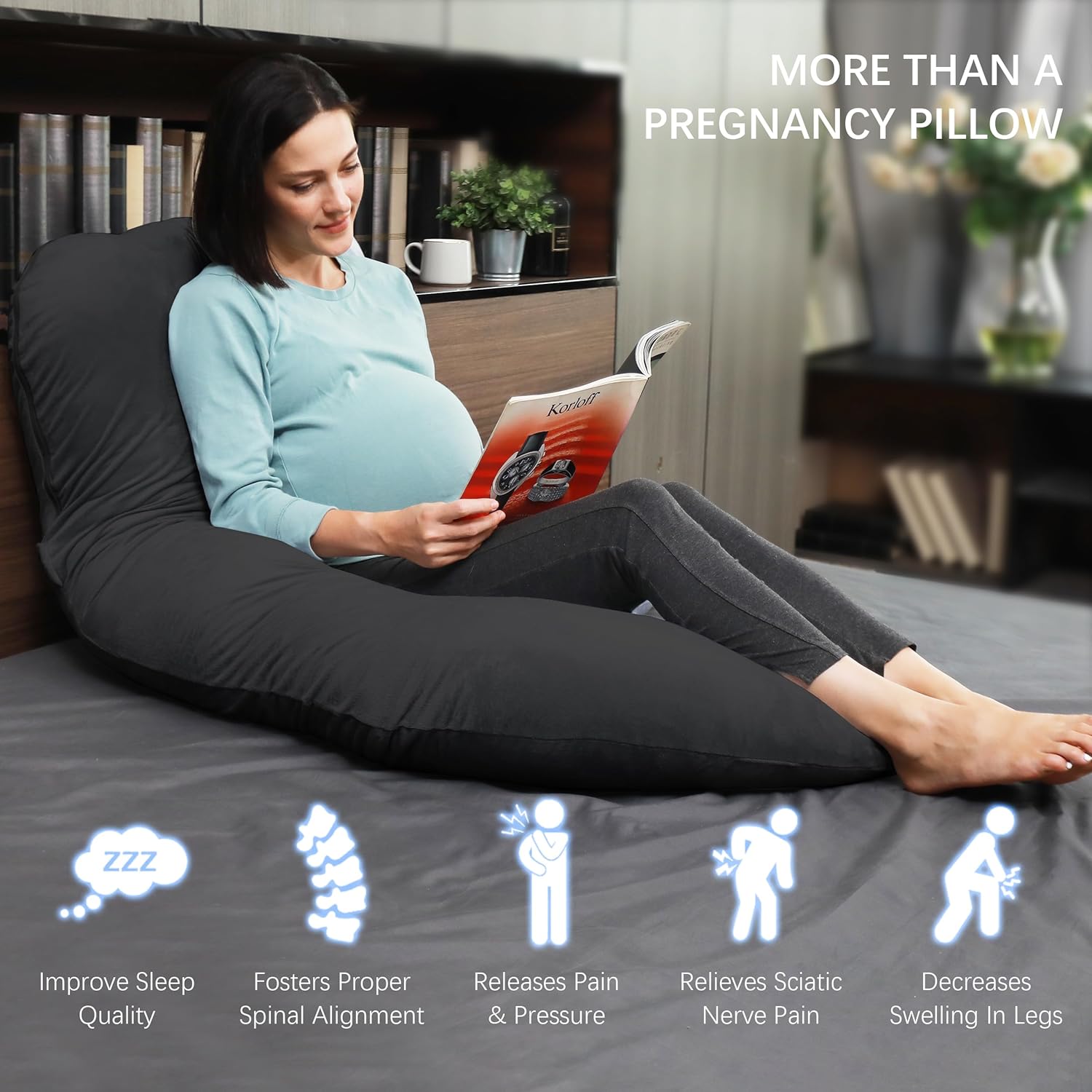 MOON PARK Full Body Pregnancy Pillow - U Shaped with Removable Cover